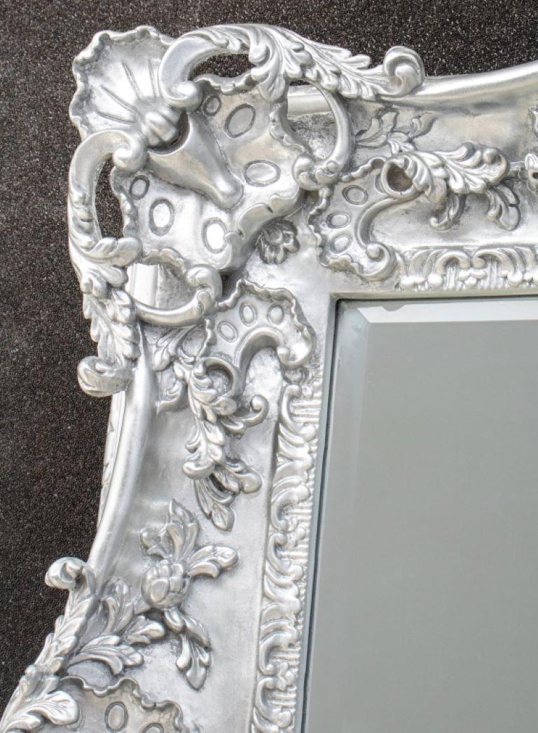 French Louis XV Rococo Style Silvered Wood Mirror In Good Condition For Sale In New York, NY
