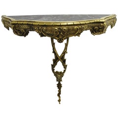 French Louis XV Rococo Style Small Brass Marble-Top Wall Mount Console Table