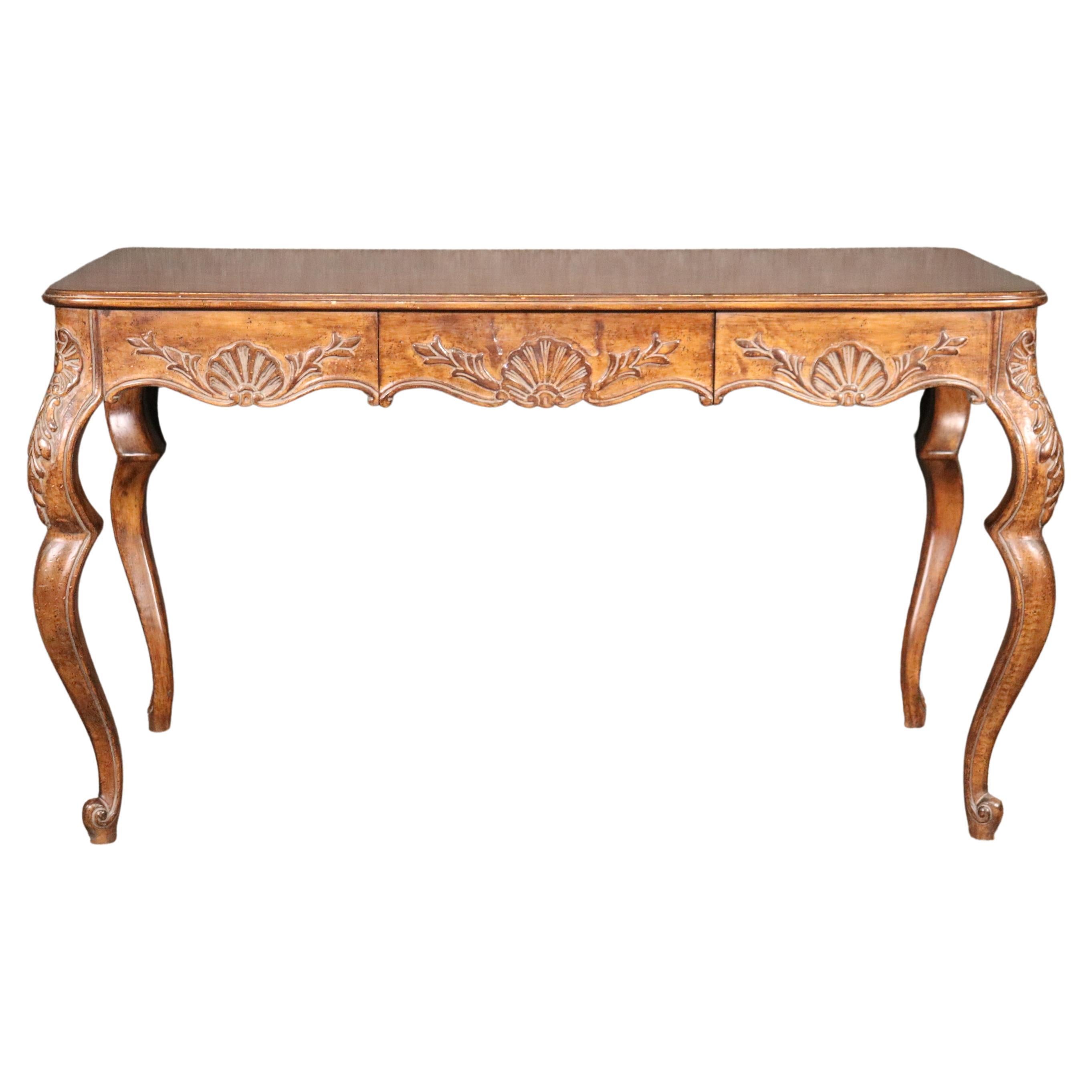 French Louis XV Rococo Style Walnut Writing Desk Table Circa 1960s 
