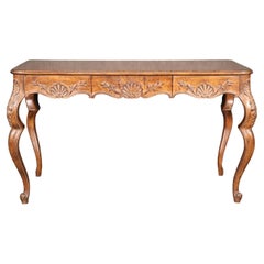 Antique French Louis XV Rococo Style Walnut Writing Desk Table Circa 1960s 