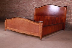 French Louis XV Rosewood and Mahogany King Size Bed with Brass Ormolu