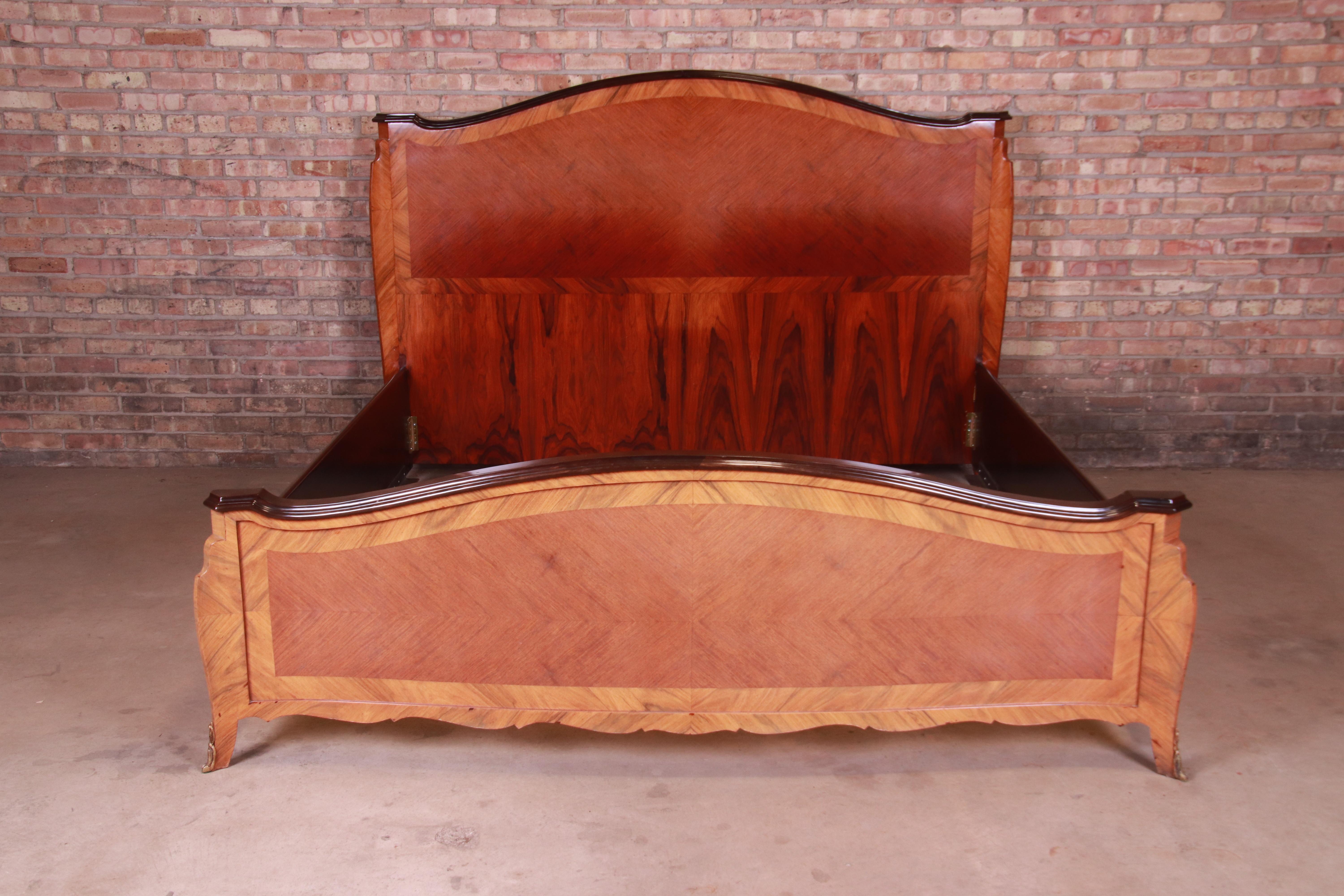 French Louis XV Rosewood and Mahogany King Size Bed with Brass Ormolu In Good Condition In South Bend, IN