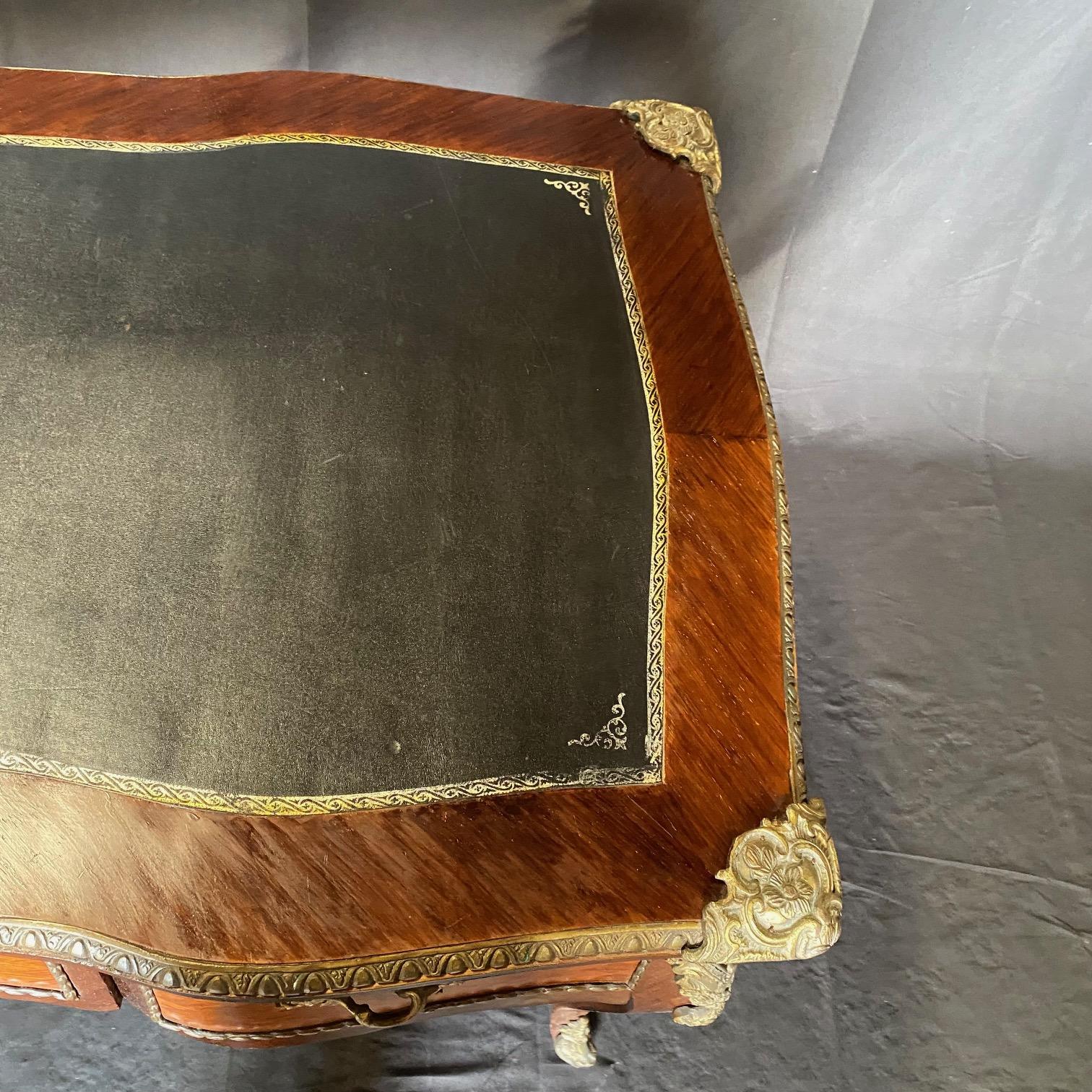 French Louis XV Satinwood and Mahogany Bureau Plat Leather Top Writing Desk For Sale 10