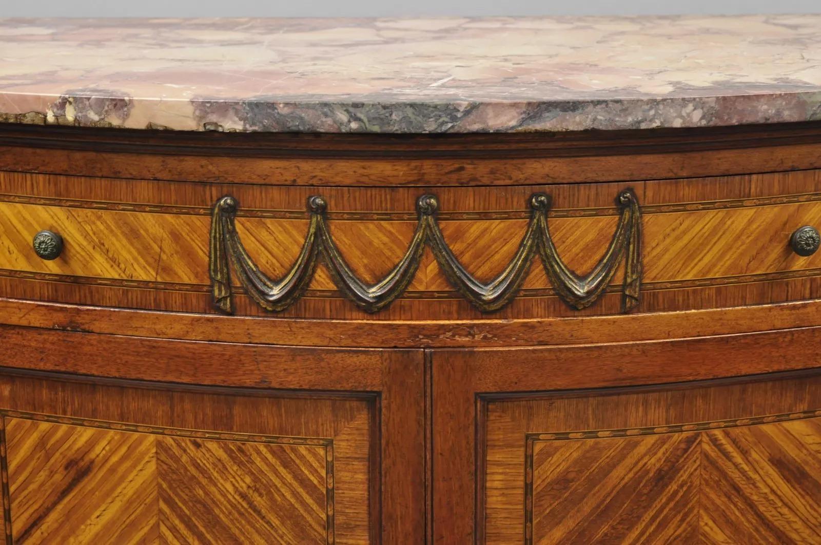 French Louis XV Satinwood Inlaid Pink Marble Top Tall Chest Wardrobe Dresser 7