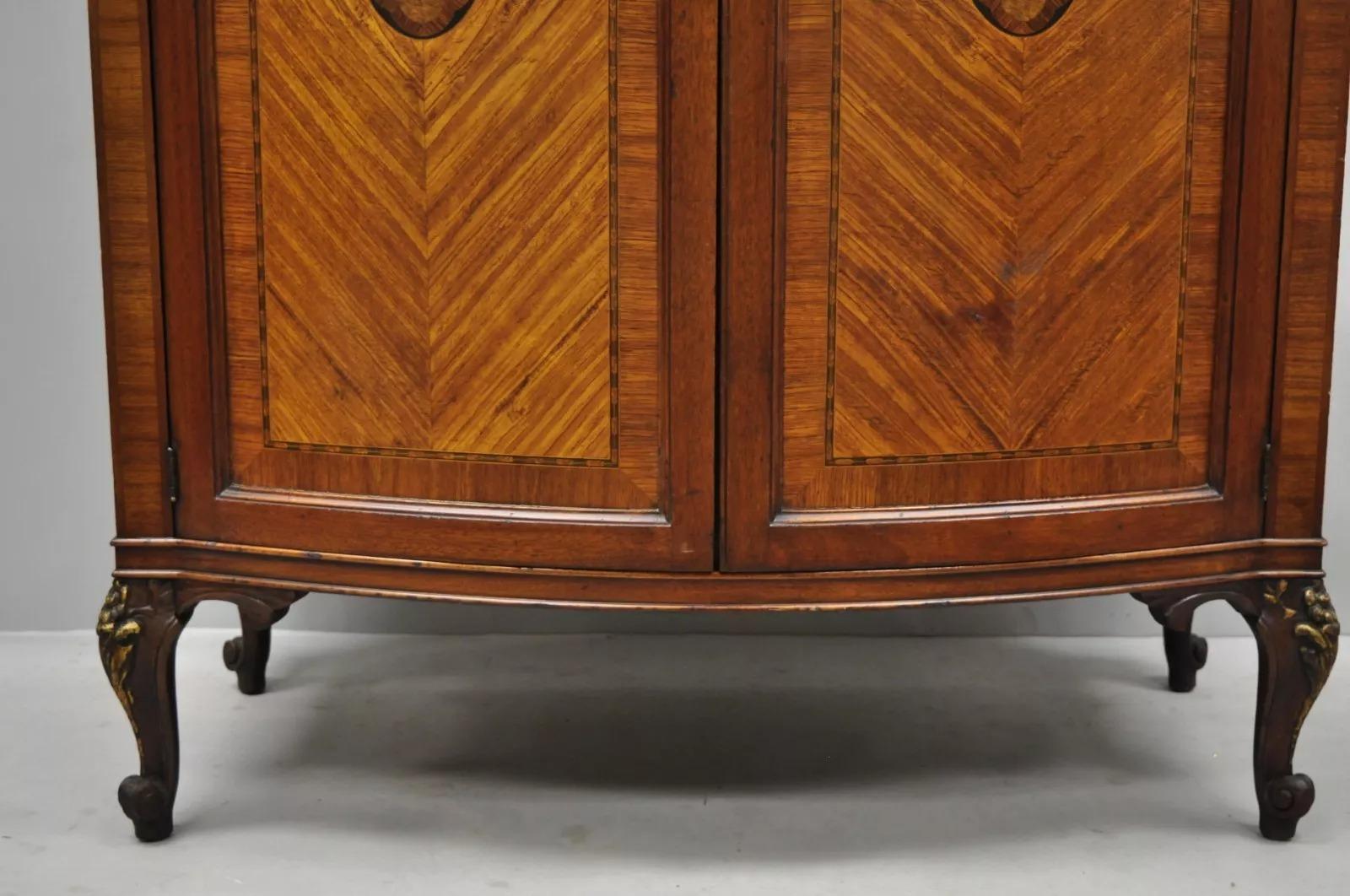 20th Century French Louis XV Satinwood Inlaid Pink Marble Top Tall Chest Wardrobe Dresser