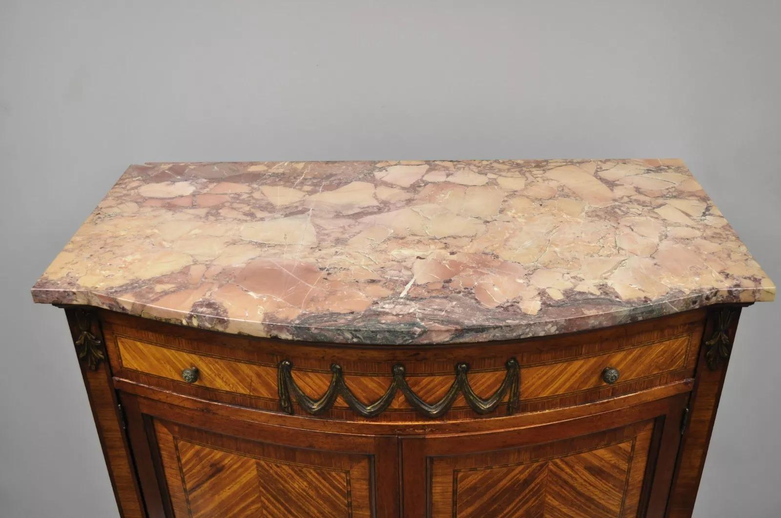 French Louis XV Satinwood Inlaid Pink Marble Top Tall Chest Wardrobe Dresser 2