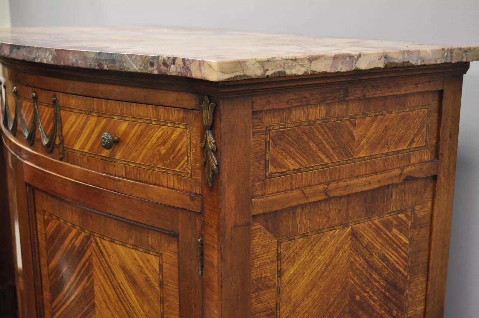 French Louis XV Satinwood Inlaid Pink Marble Top Tall Chest Wardrobe Dresser 5
