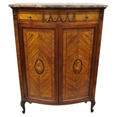 French Louis XV Satinwood Inlaid Pink Marble Top Tall Chest Wardrobe Dresser