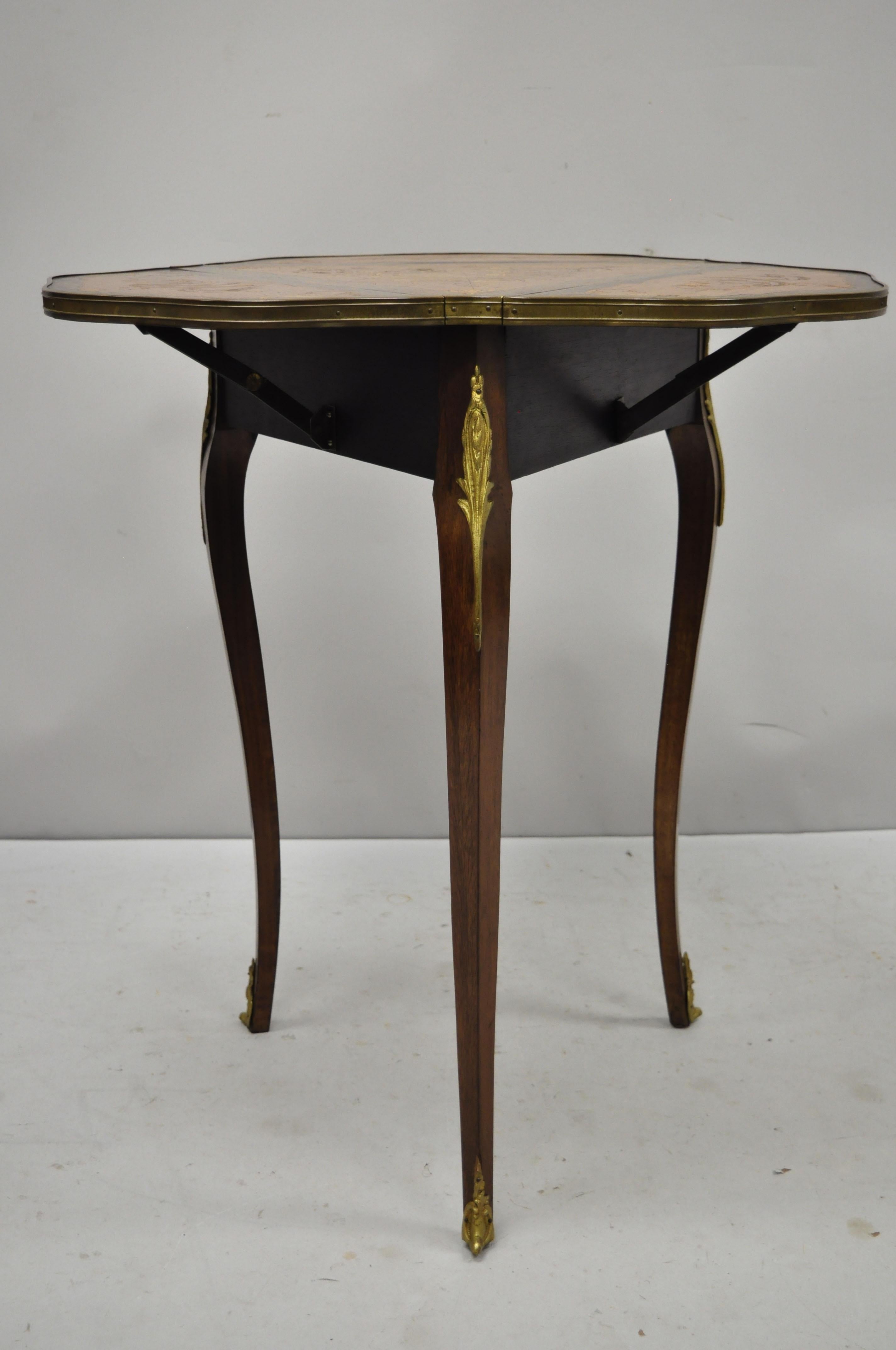 French Louis XV Satinwood Inlay Triple Drop Leaf Side Table with Bronze Ormolu For Sale 1