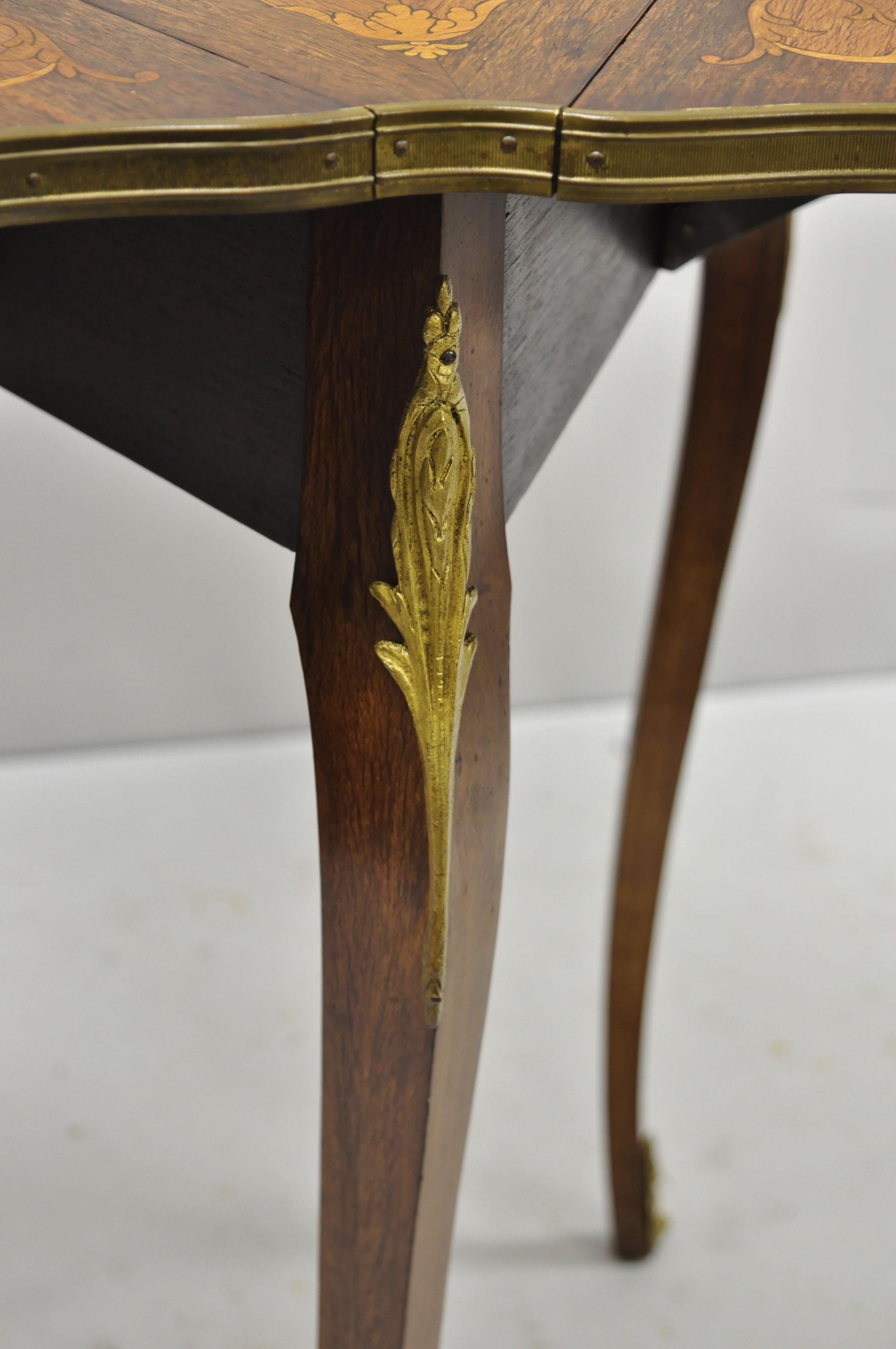French Louis XV Satinwood Inlay Triple Drop Leaf Side Table with Bronze Ormolu For Sale 5