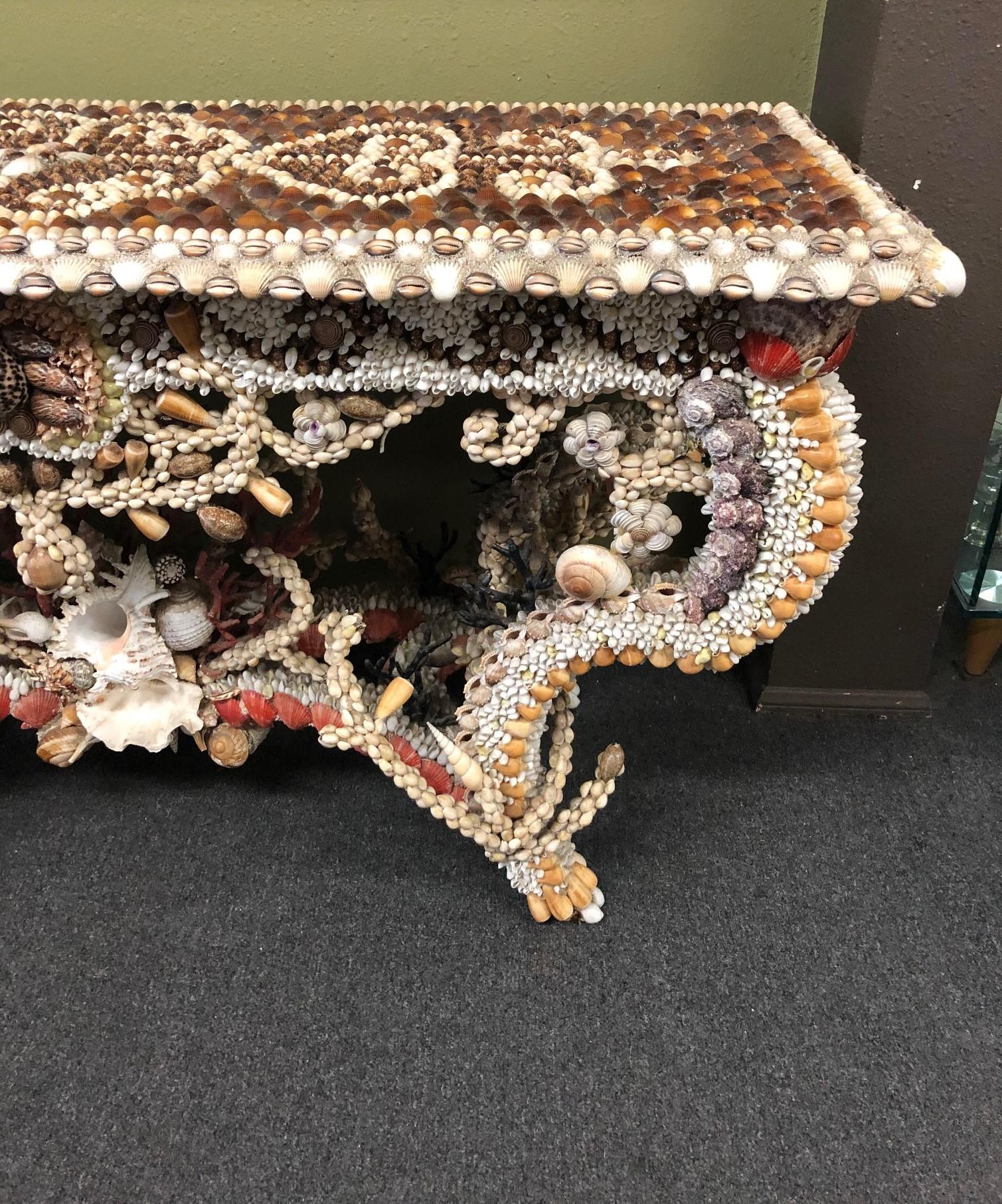 Coral French Seashell Encrusted Console / Entry Table