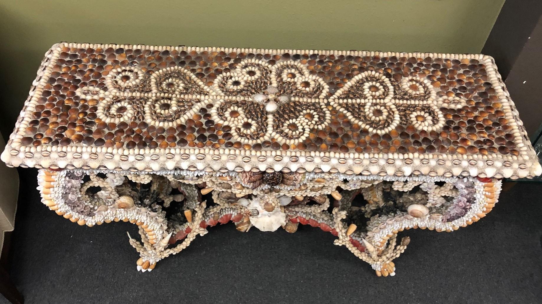 French Seashell Encrusted Console / Entry Table 1