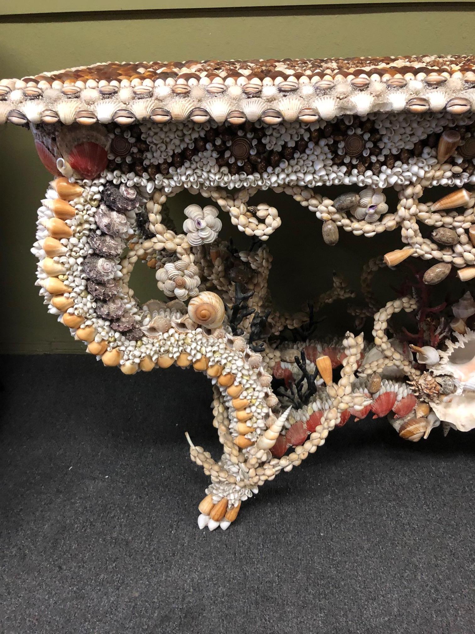American French Seashell Encrusted Console / Entry Table