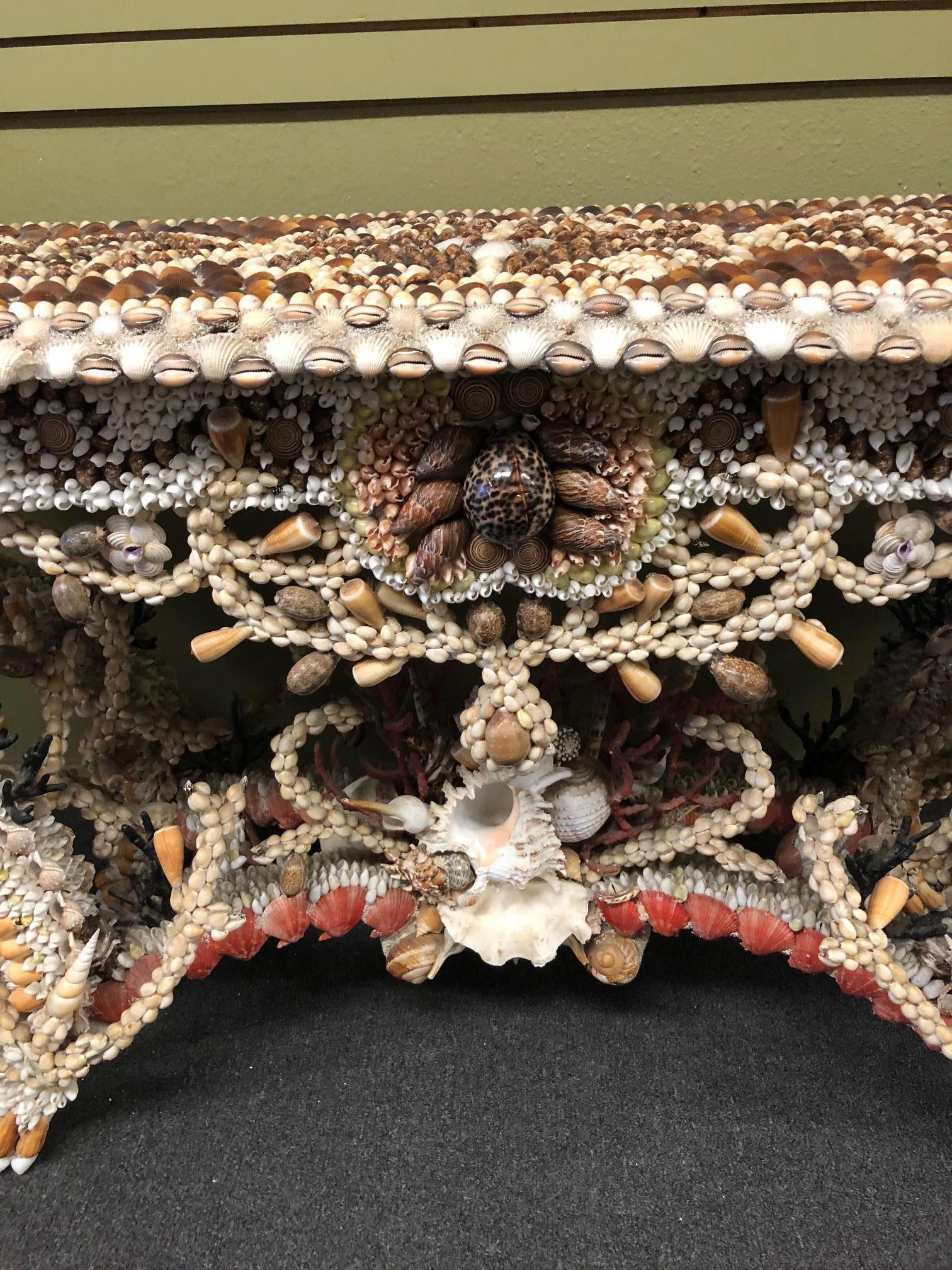 French Seashell Encrusted Console / Entry Table In Good Condition In San Diego, CA