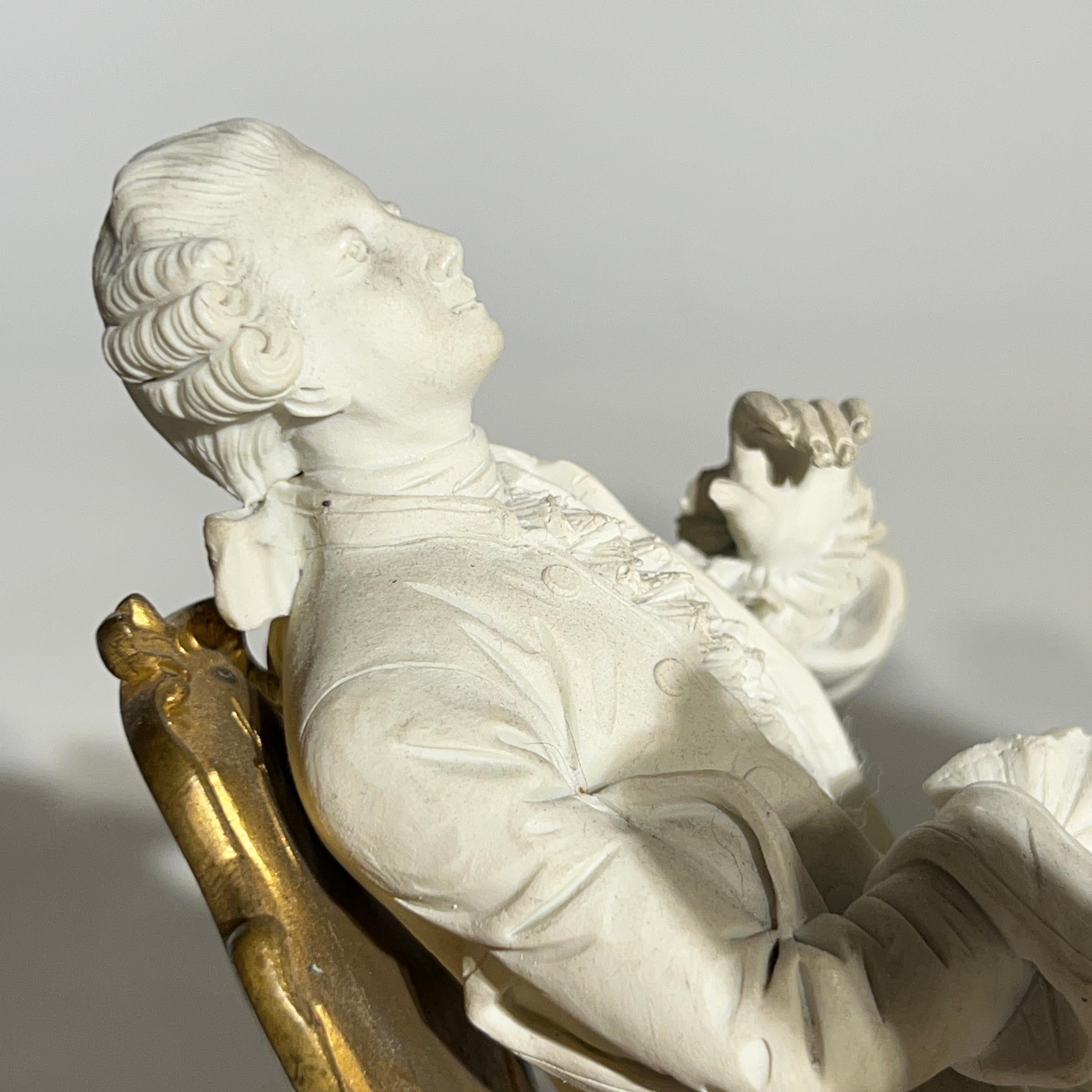 French Louis XV Sevres Style Bisque Porcelain and Bronze Sculpture 9