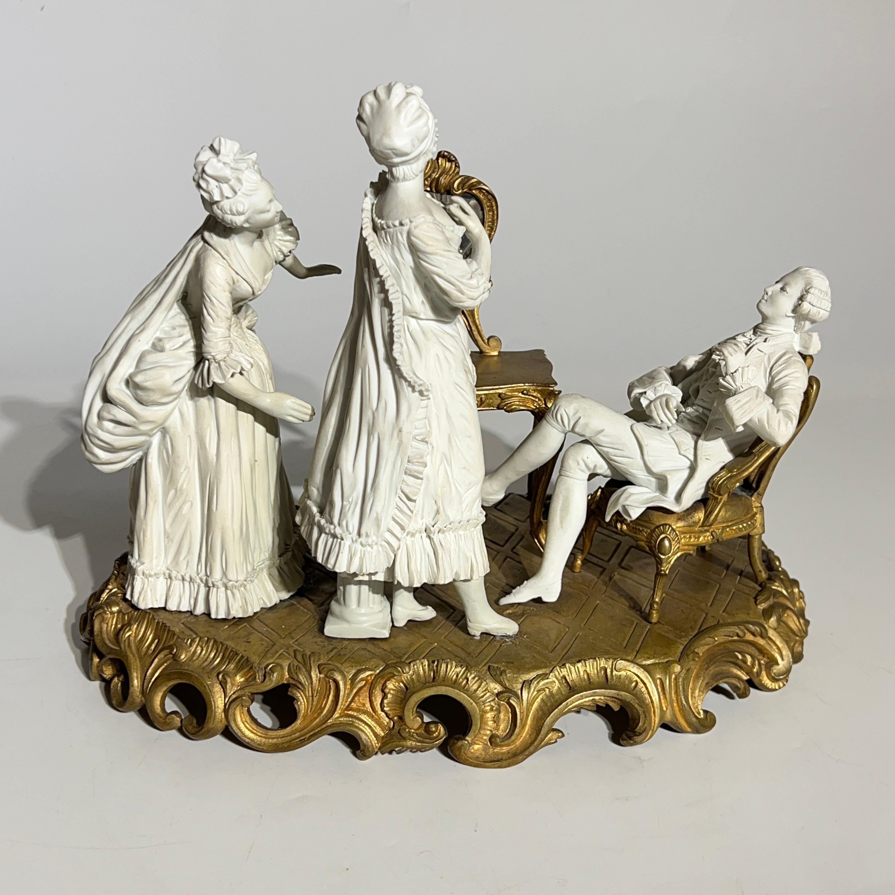 French Louis XV Sevres Style Bisque Porcelain and Bronze Sculpture In Good Condition In New York, NY