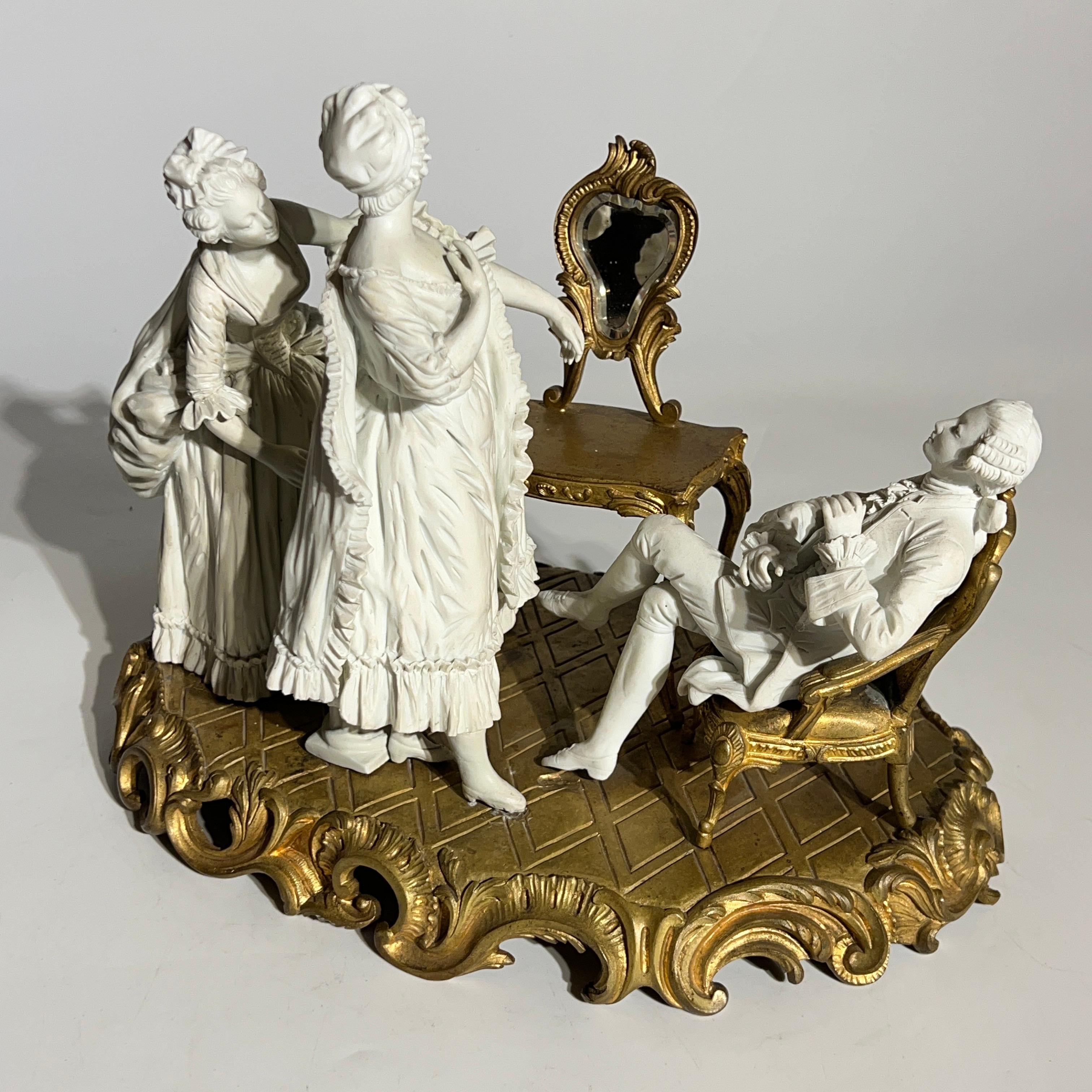 French Louis XV Sevres Style Bisque Porcelain and Bronze Sculpture 2