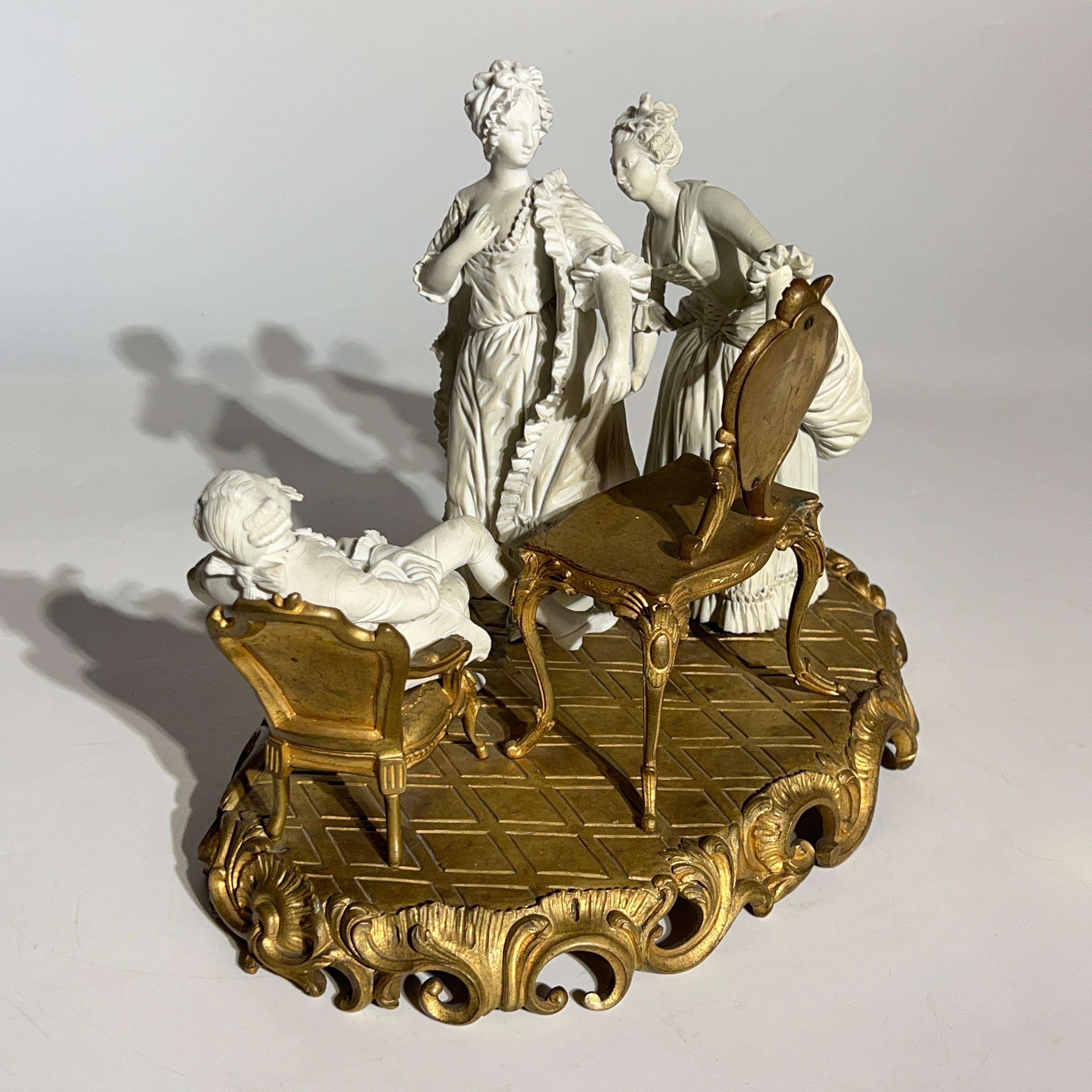 French Louis XV Sevres Style Bisque Porcelain and Bronze Sculpture 3