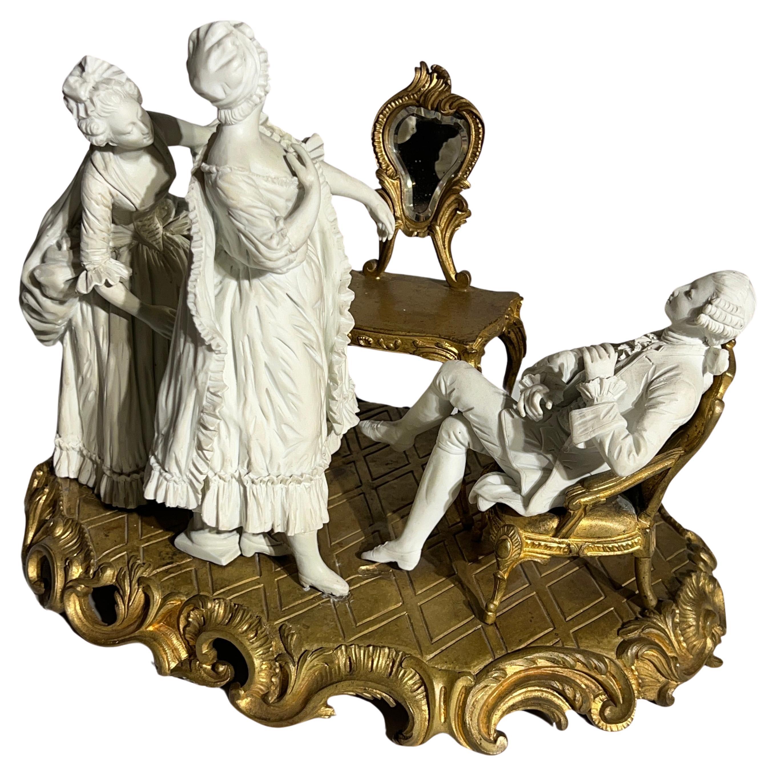 Französische Skulptur aus Biskuitporzellan und Bronze im Sevres-Stil Louis XV.-Stil