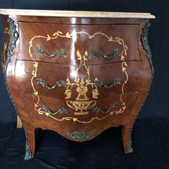 French Louis XV Side Table or Nightstand with Cream Marble Top