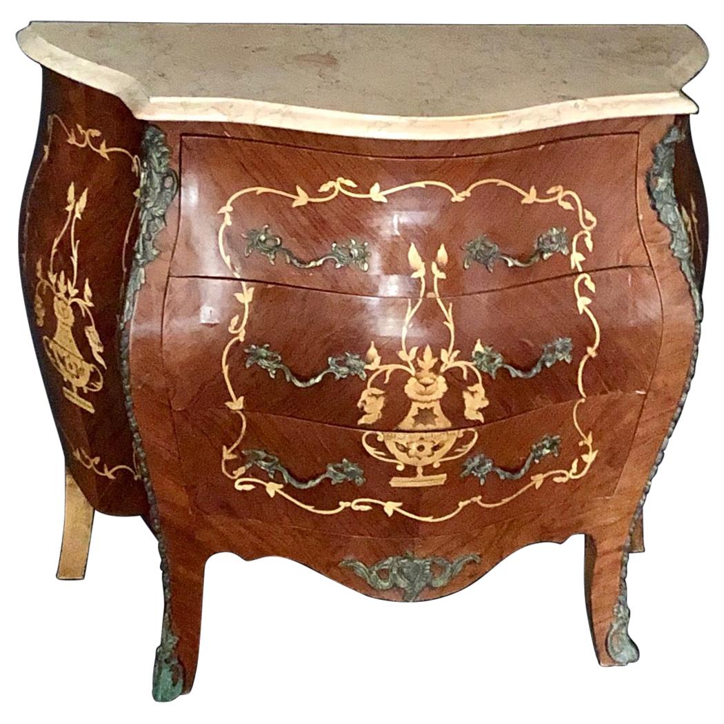 French Louis XV Side Table or Nightstand with Cream Marble Top