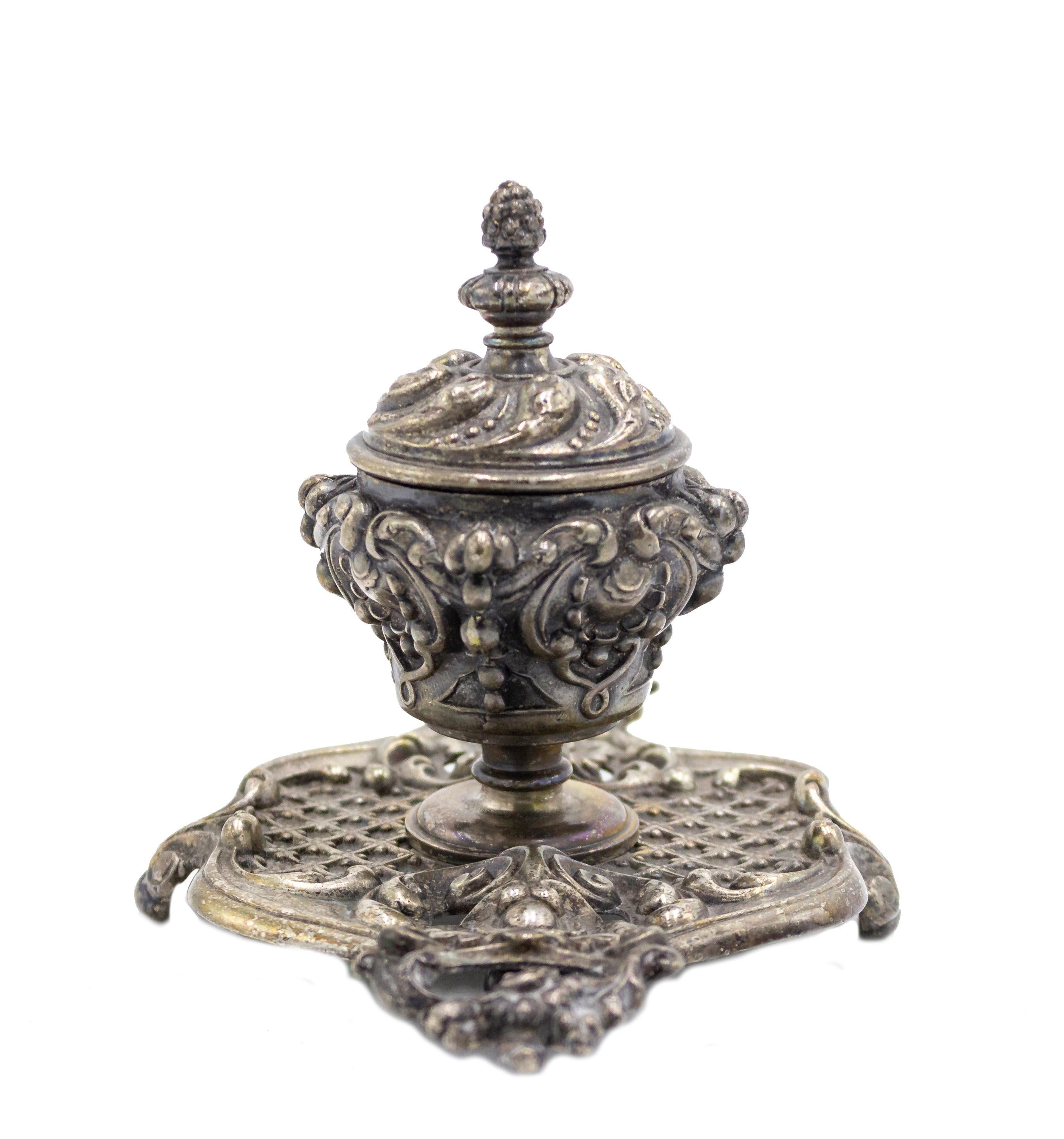 French Louis XV Silver and Bronze Inkwell For Sale 1