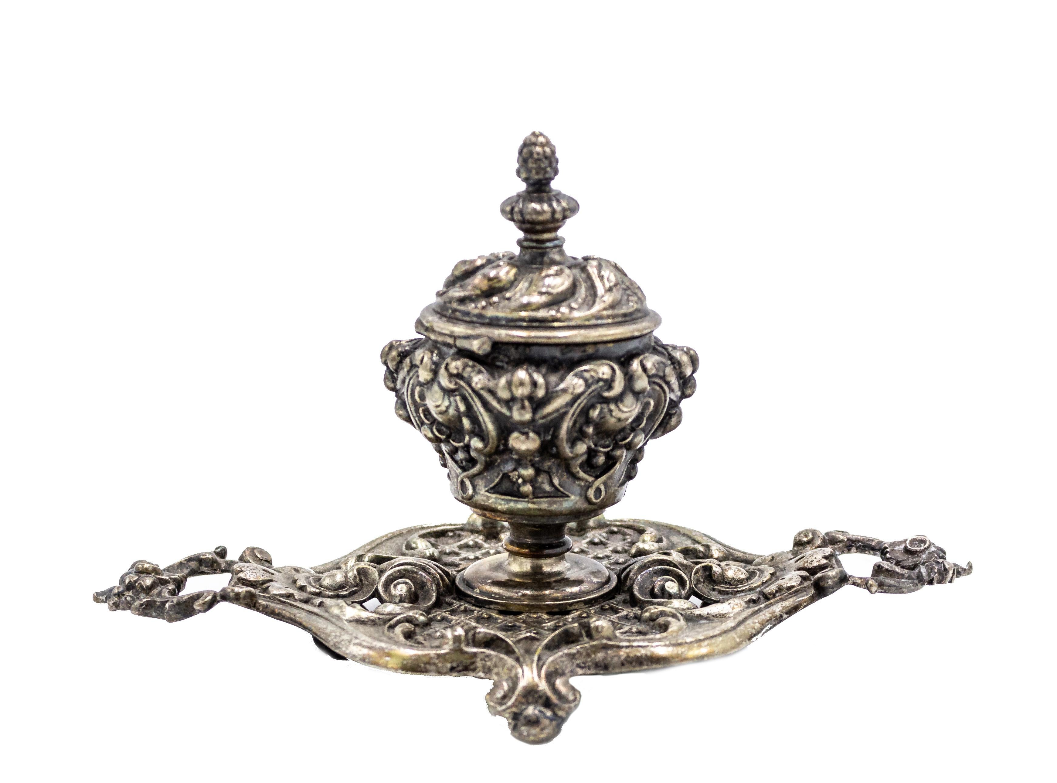 French Louis XV Silver and Bronze Inkwell For Sale 2