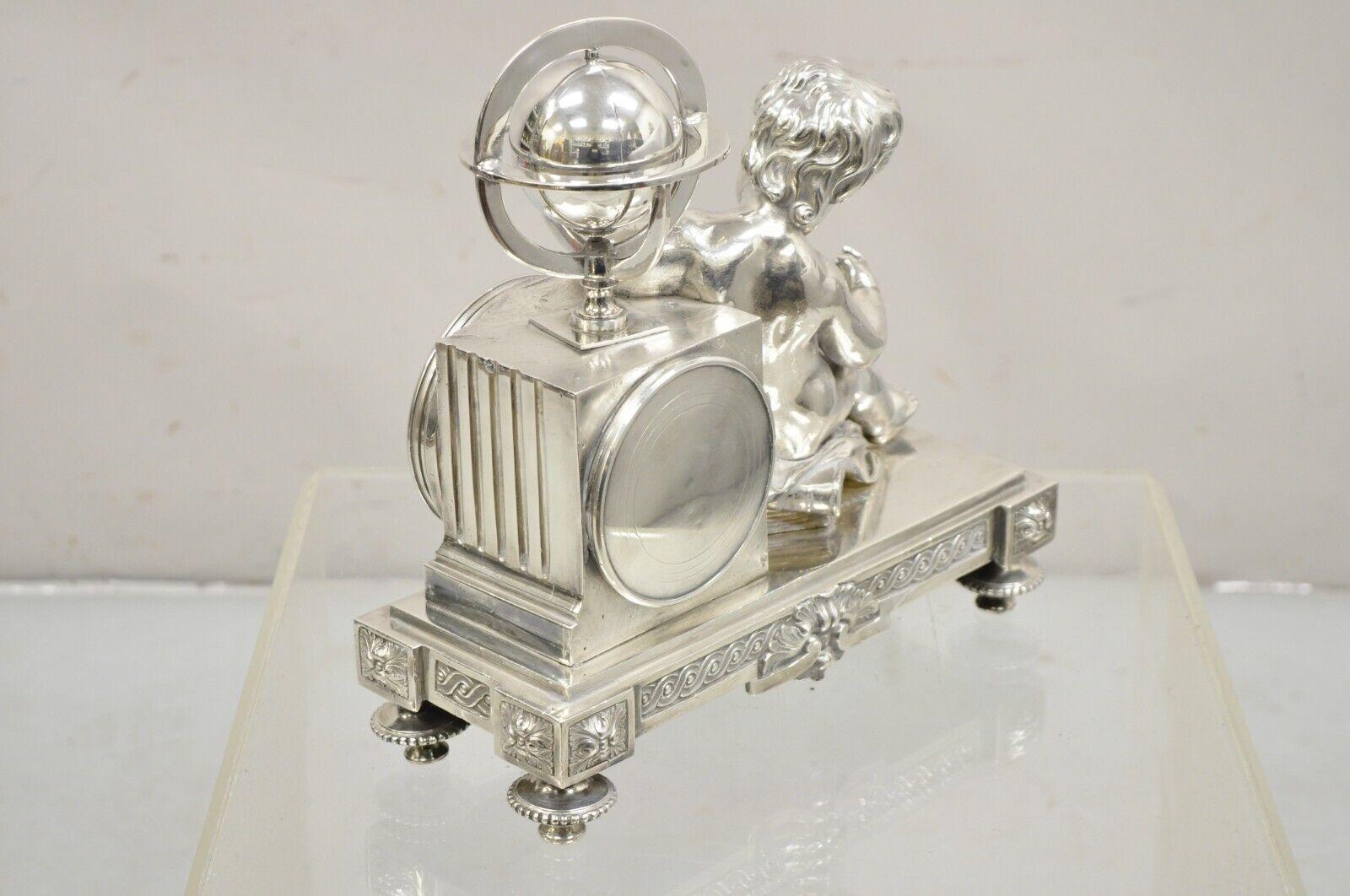 French Louis XV Silver Plated Bronze Putto Mantel Clock M Franjus Raison & Boyer For Sale 7