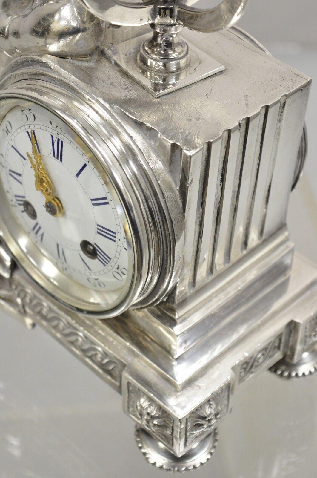 French Louis XV Silver Plated Bronze Putto Mantel Clock M Franjus Raison & Boyer For Sale 10
