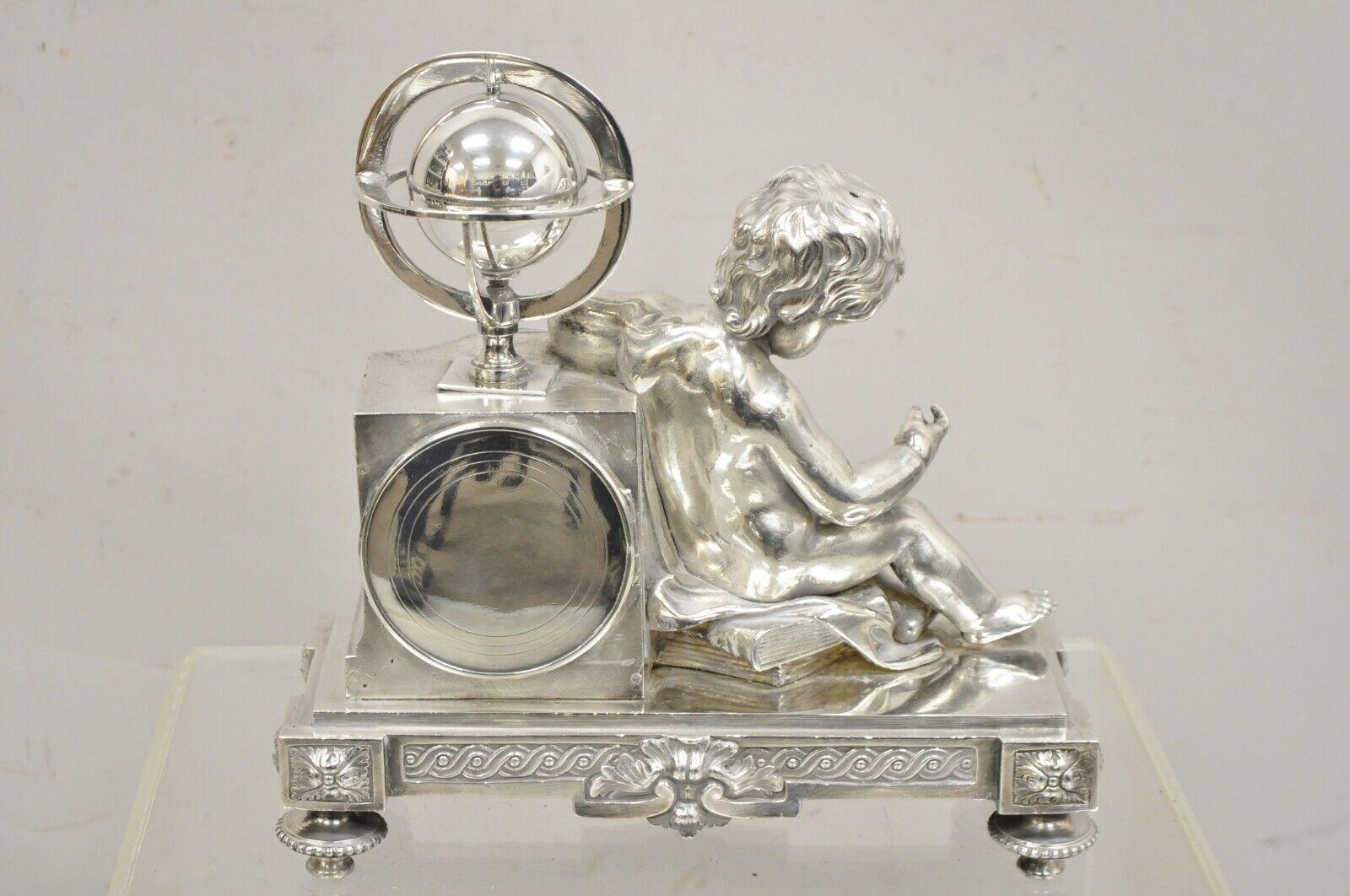 French Louis XV Silver Plated Bronze Putto Mantel Clock M Franjus Raison & Boyer For Sale 11