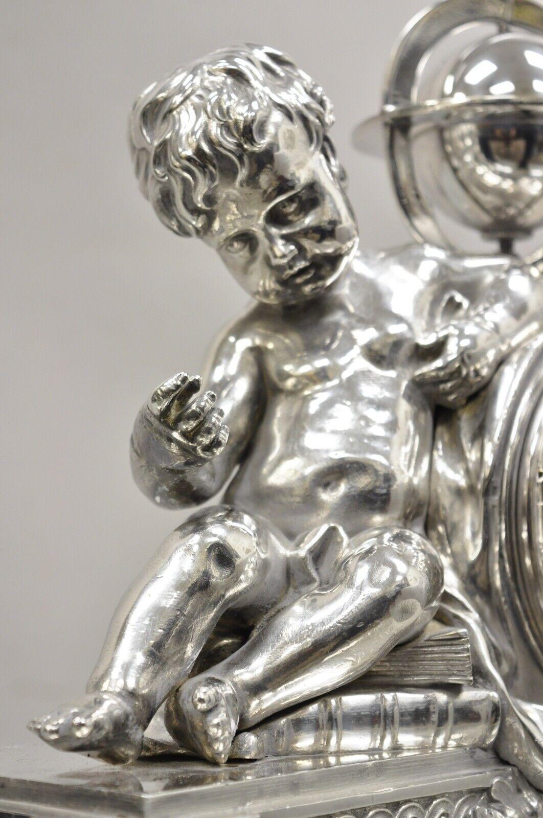 French Louis XV Silver Plated Bronze Putto Mantel Clock M Franjus Raison & Boyer For Sale 3