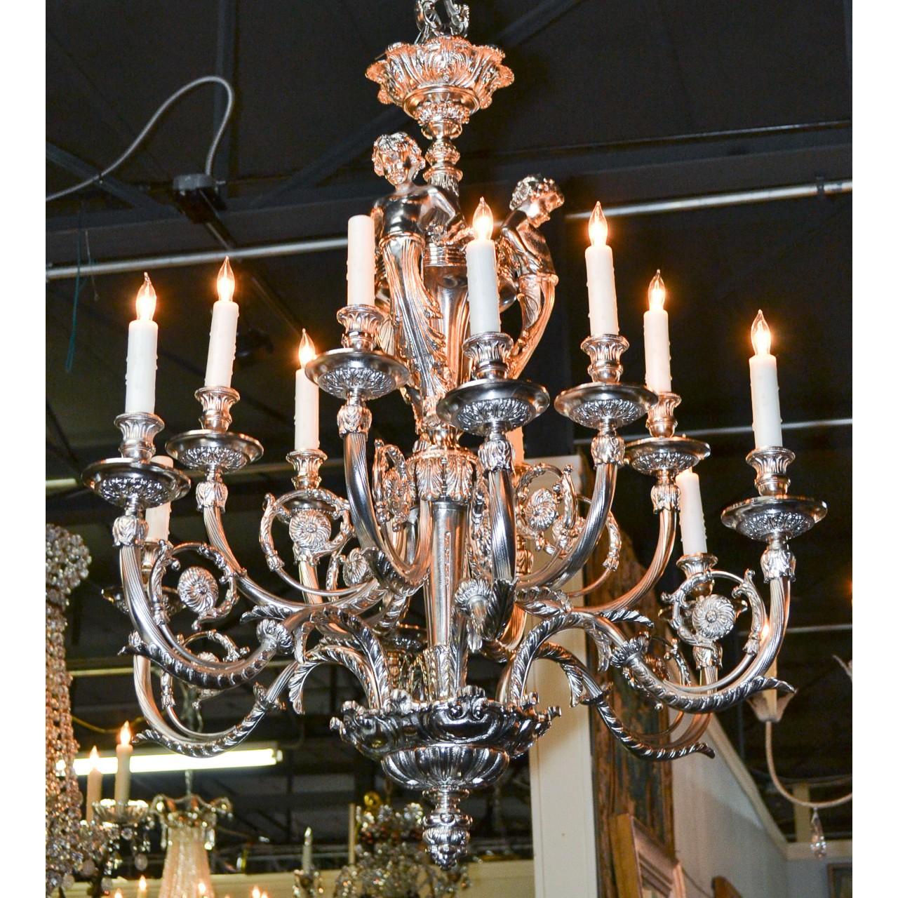 Early 20th Century French Louis XV Silvered Bronze Cherubic Chandelier