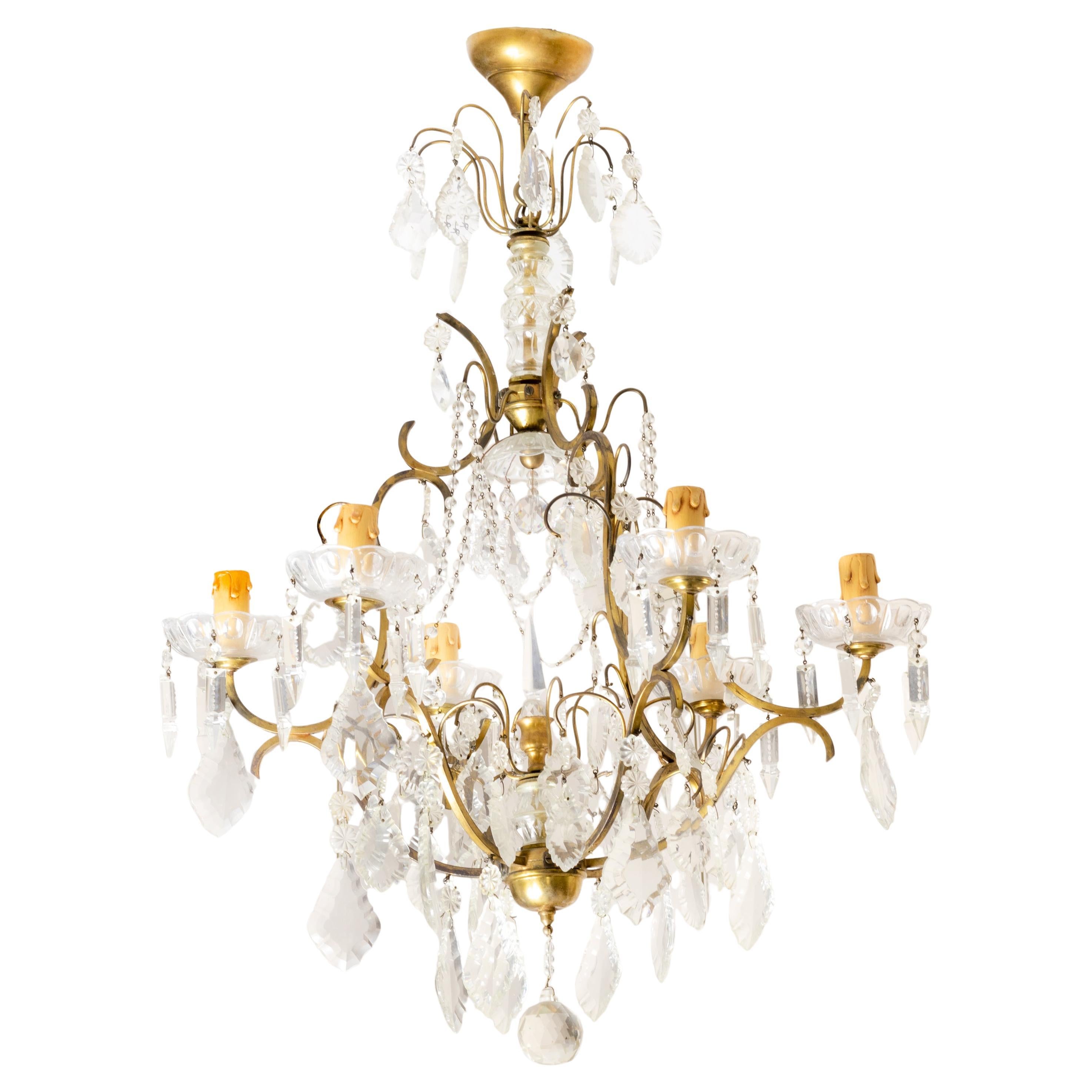 Lampadario francese Luigi XV a sei candele, XIX secolo
