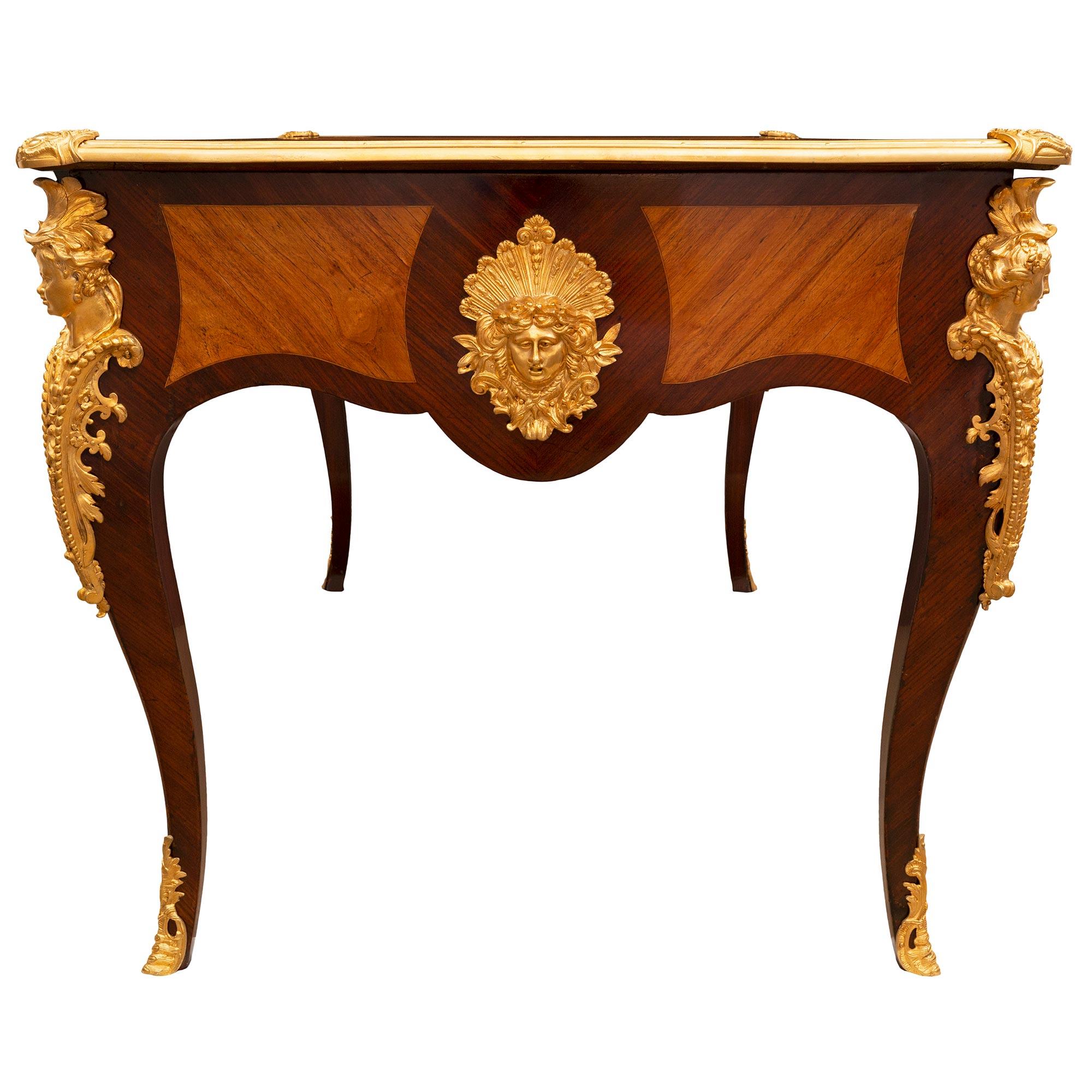 French Louis XV St. 19th Century Kingwood, Ormolu, and Tulipwood Bureau Plat 2