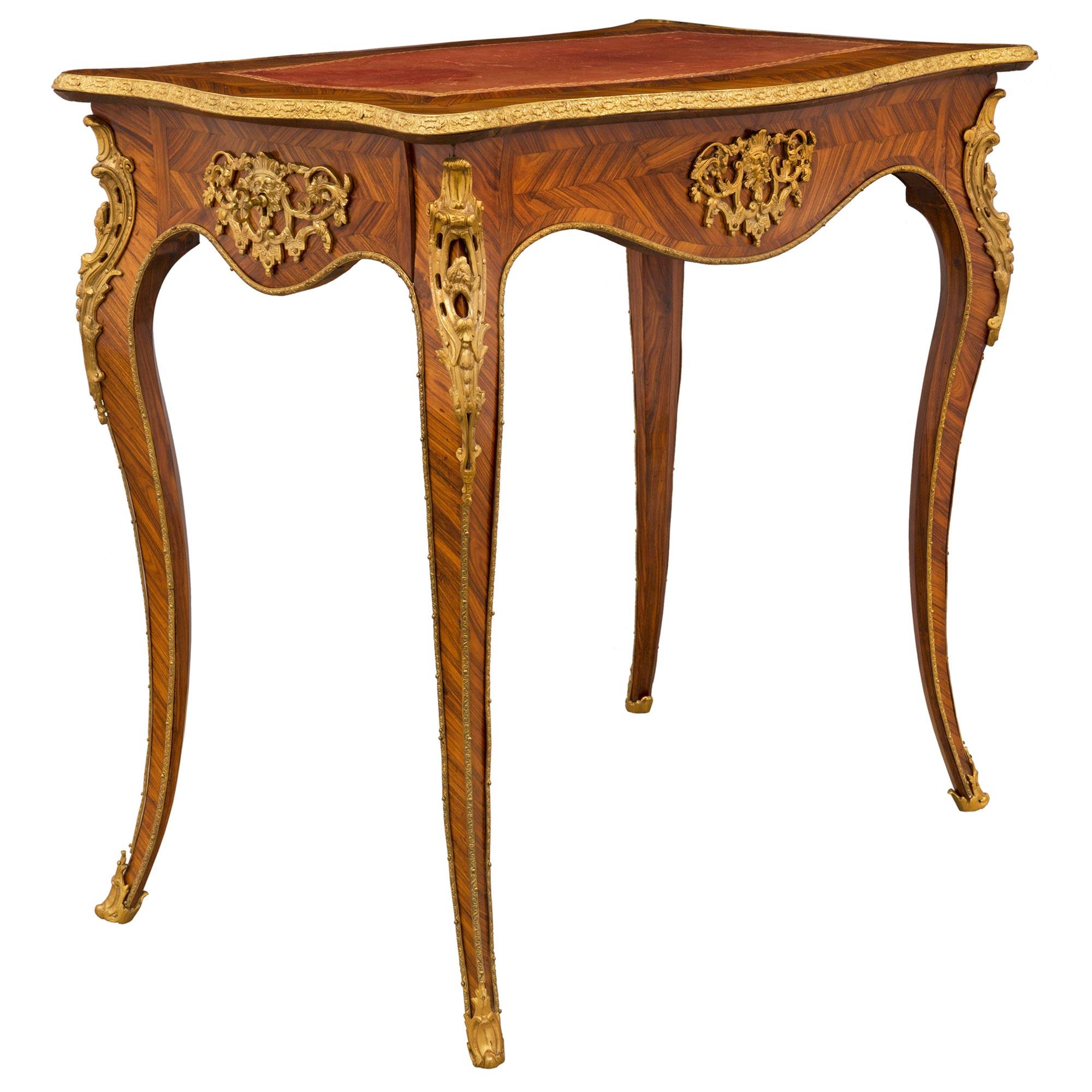 French Louis XV St. 19th Century Tulipwood Marquetry Table In Good Condition For Sale In West Palm Beach, FL