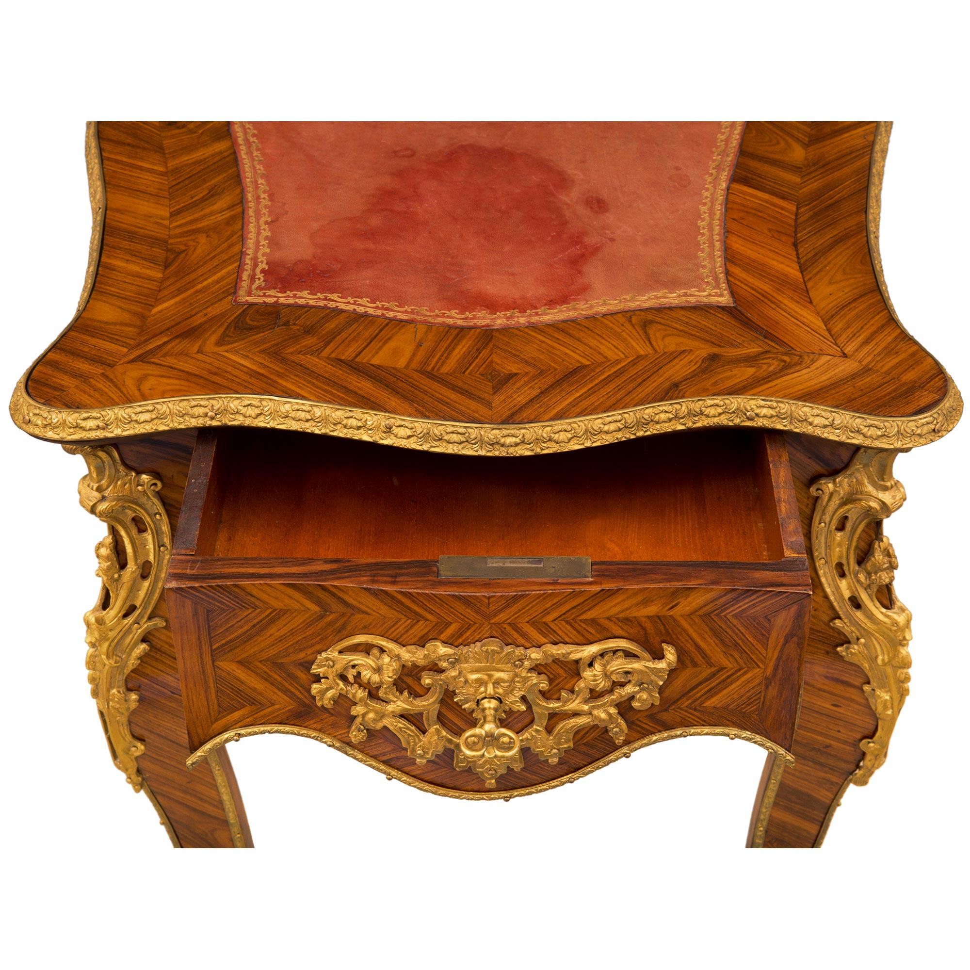 French Louis XV St. 19th Century Tulipwood Marquetry Table For Sale 1