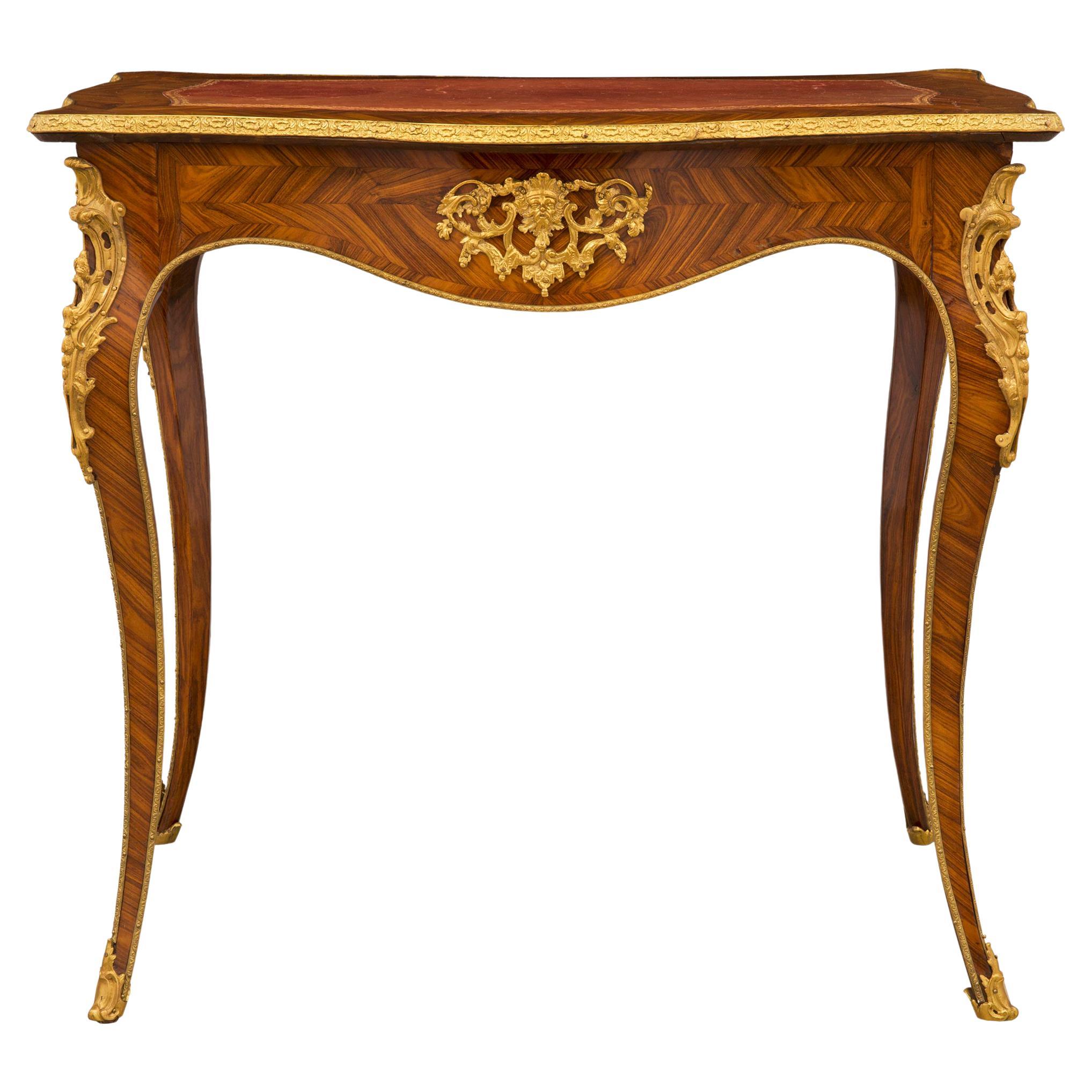 French Louis XV St. 19th Century Tulipwood Marquetry Table For Sale