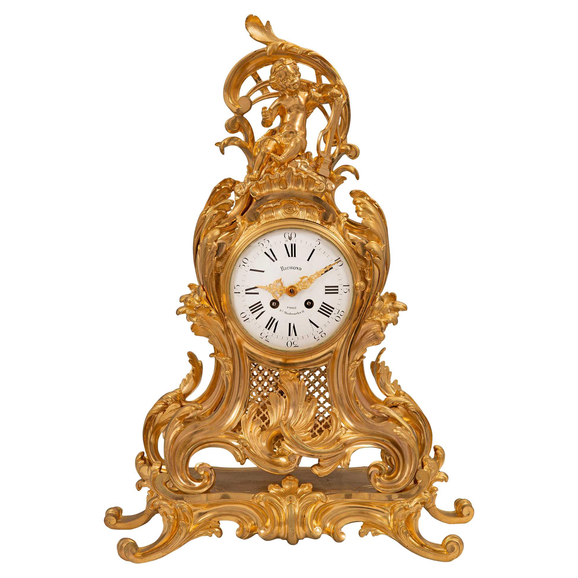 French Louis XV St. Ormolu Clock Signed Richond, Paris