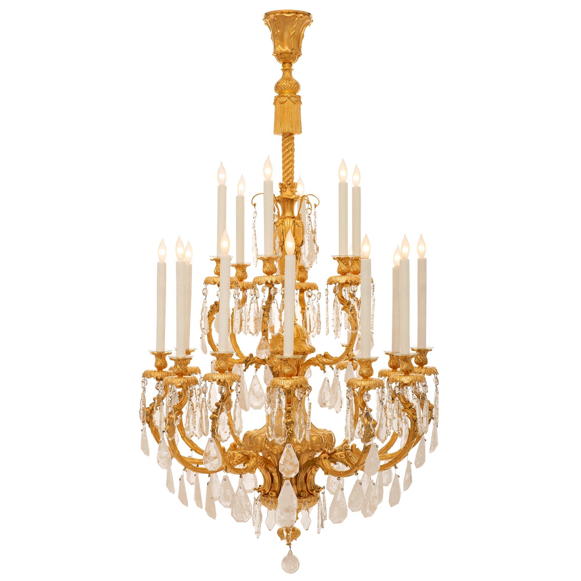 French Louis XV St. Ormolu, Rock Crystal & Baccarat Crystal Chandelier In Good Condition For Sale In West Palm Beach, FL