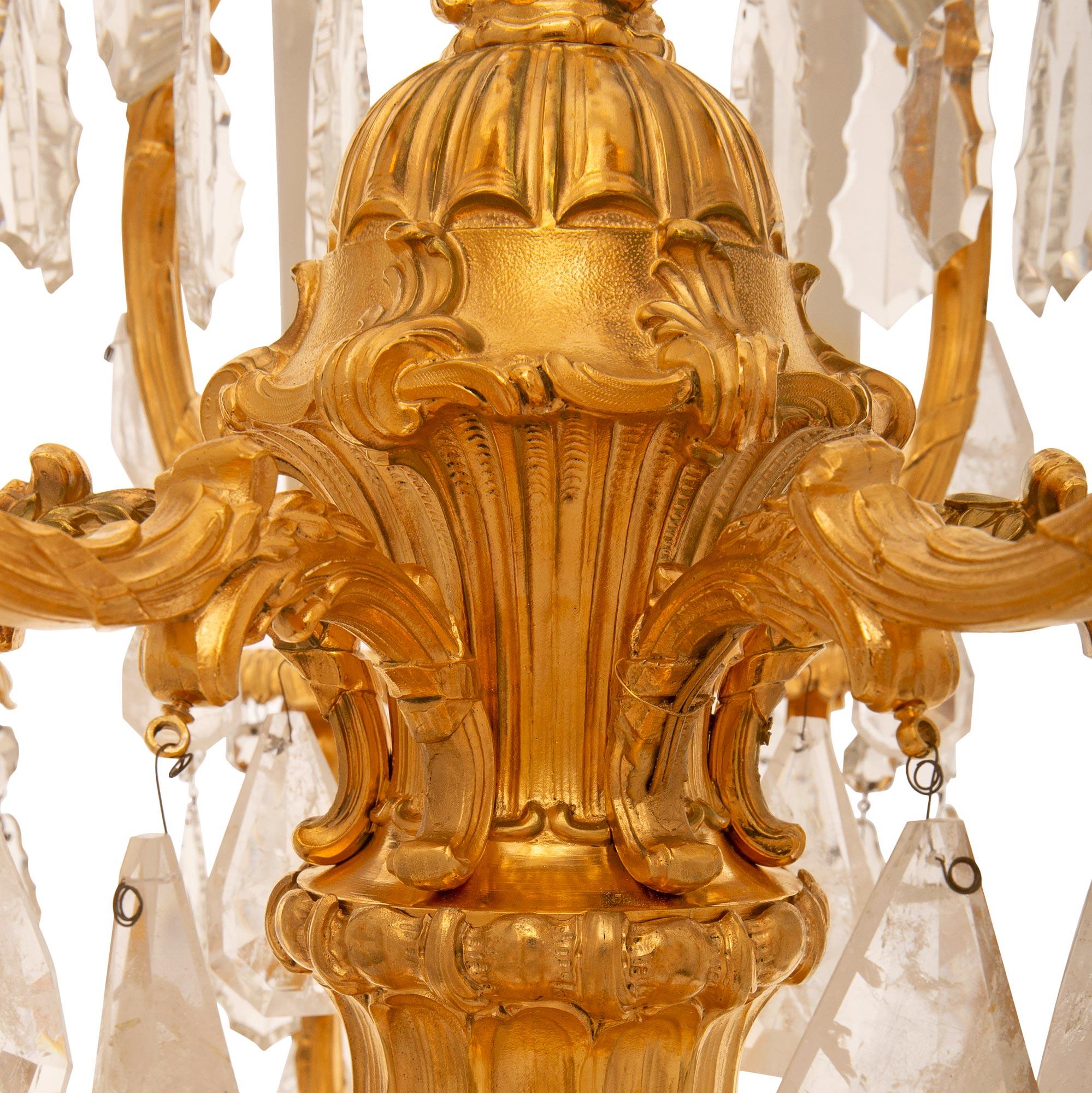 French Louis XV St. Ormolu, Rock Crystal & Baccarat Crystal Chandelier For Sale 1