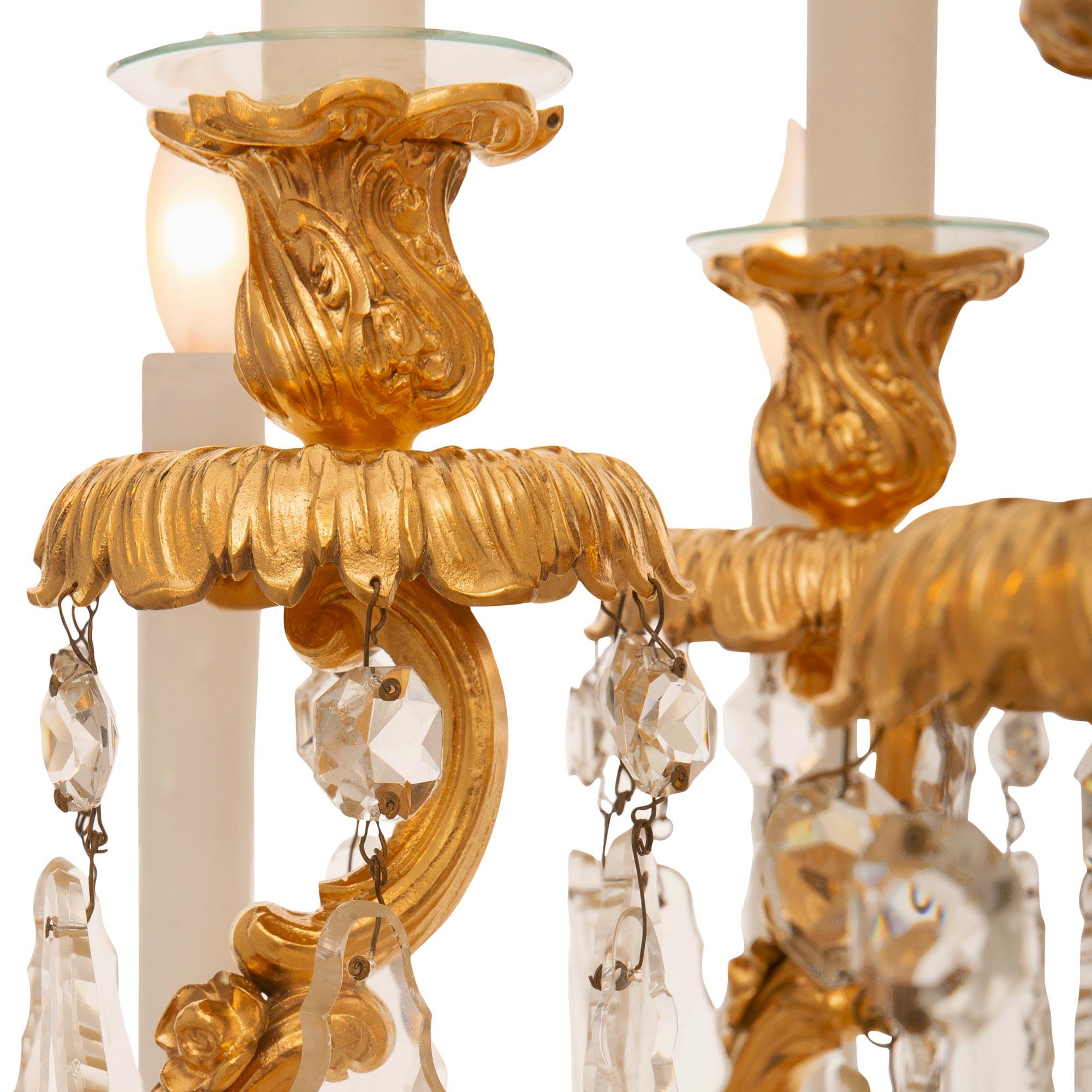 French Louis XV St. Ormolu, Rock Crystal & Baccarat Crystal Chandelier For Sale 2