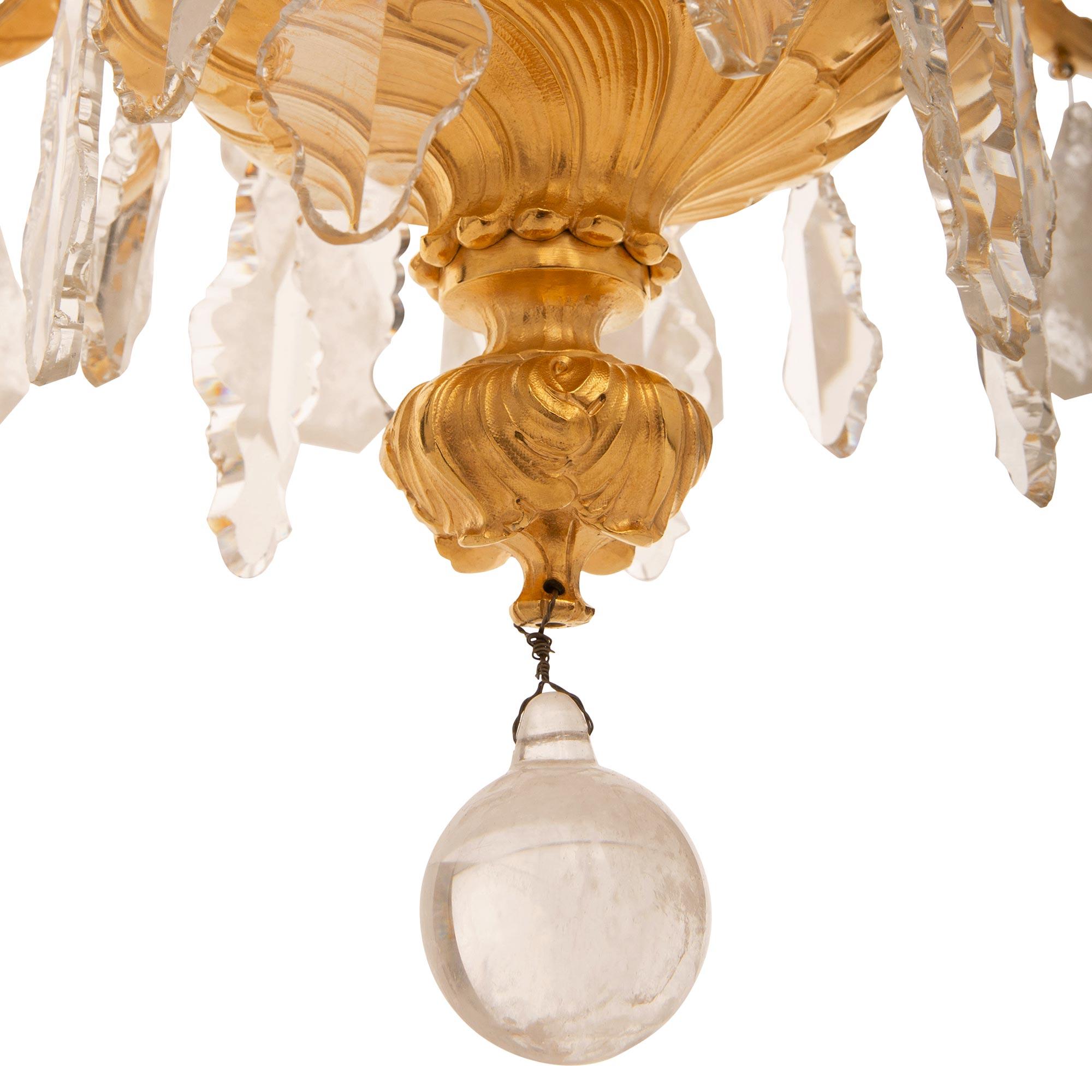 French Louis XV St. Ormolu, Rock Crystal & Baccarat Crystal Chandelier For Sale 4