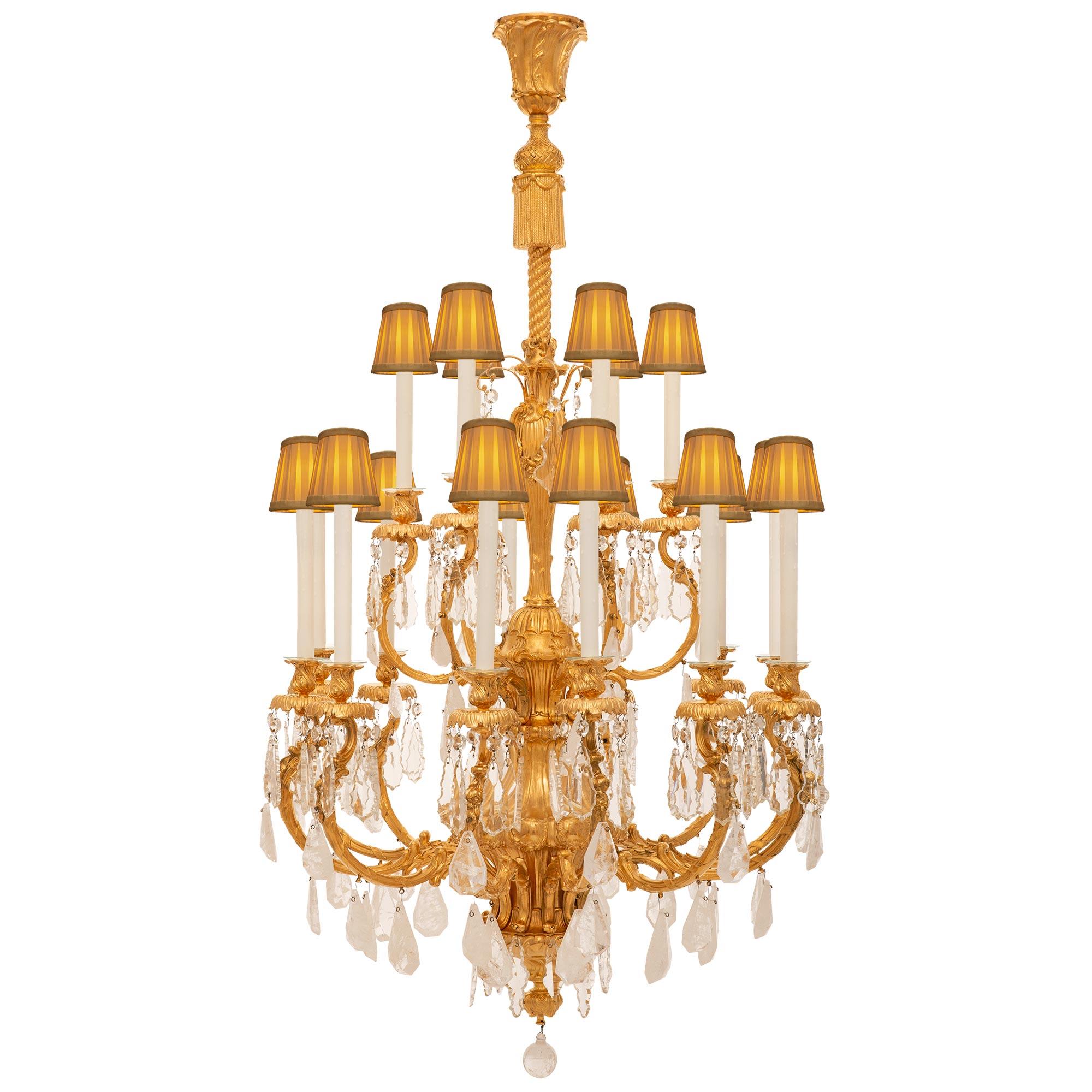 French Louis XV St. Ormolu, Rock Crystal & Baccarat Crystal Chandelier For Sale 5