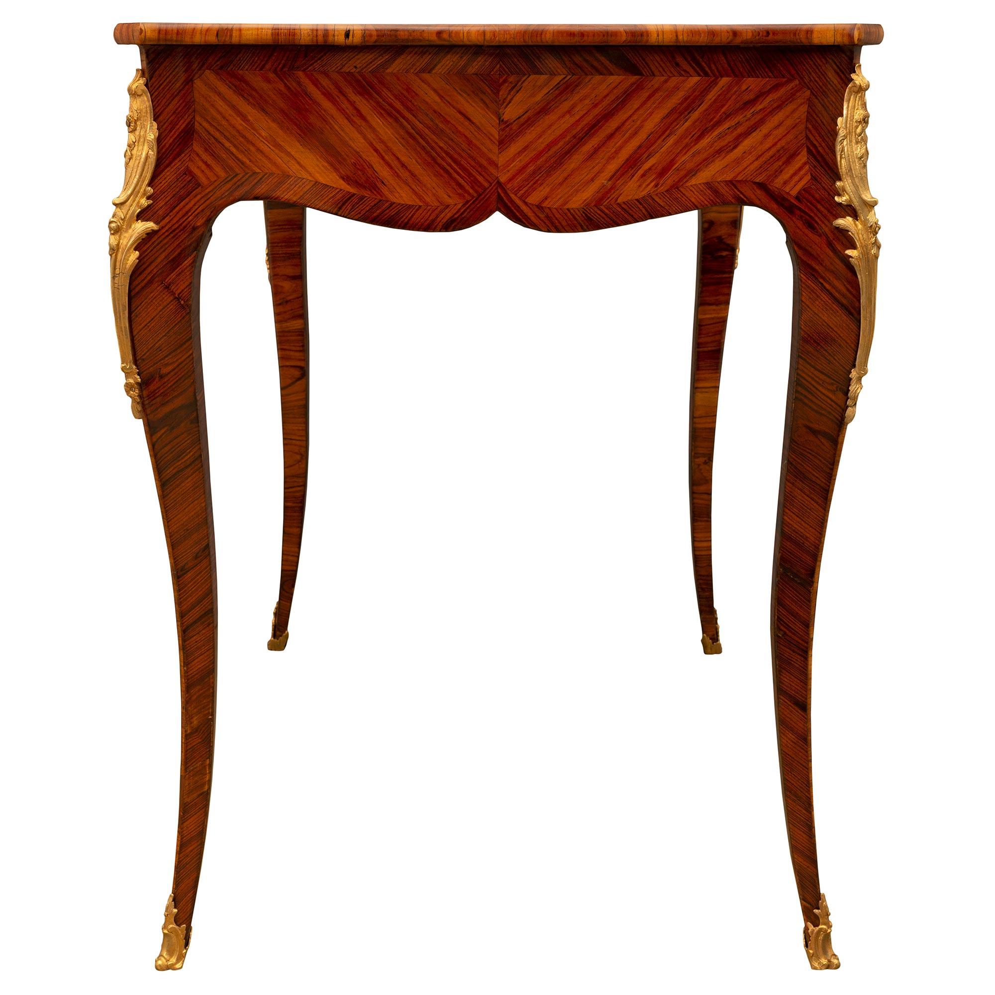 Ormolu French Louis XV St. Tulipwood and Kingwood Side Table For Sale