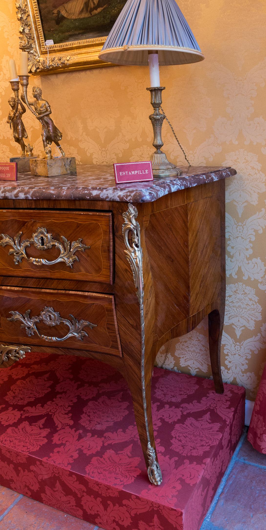 French Louis XV Stamp by Sebastien Vié, Serpentine Marble Top Commode circa 1750 9