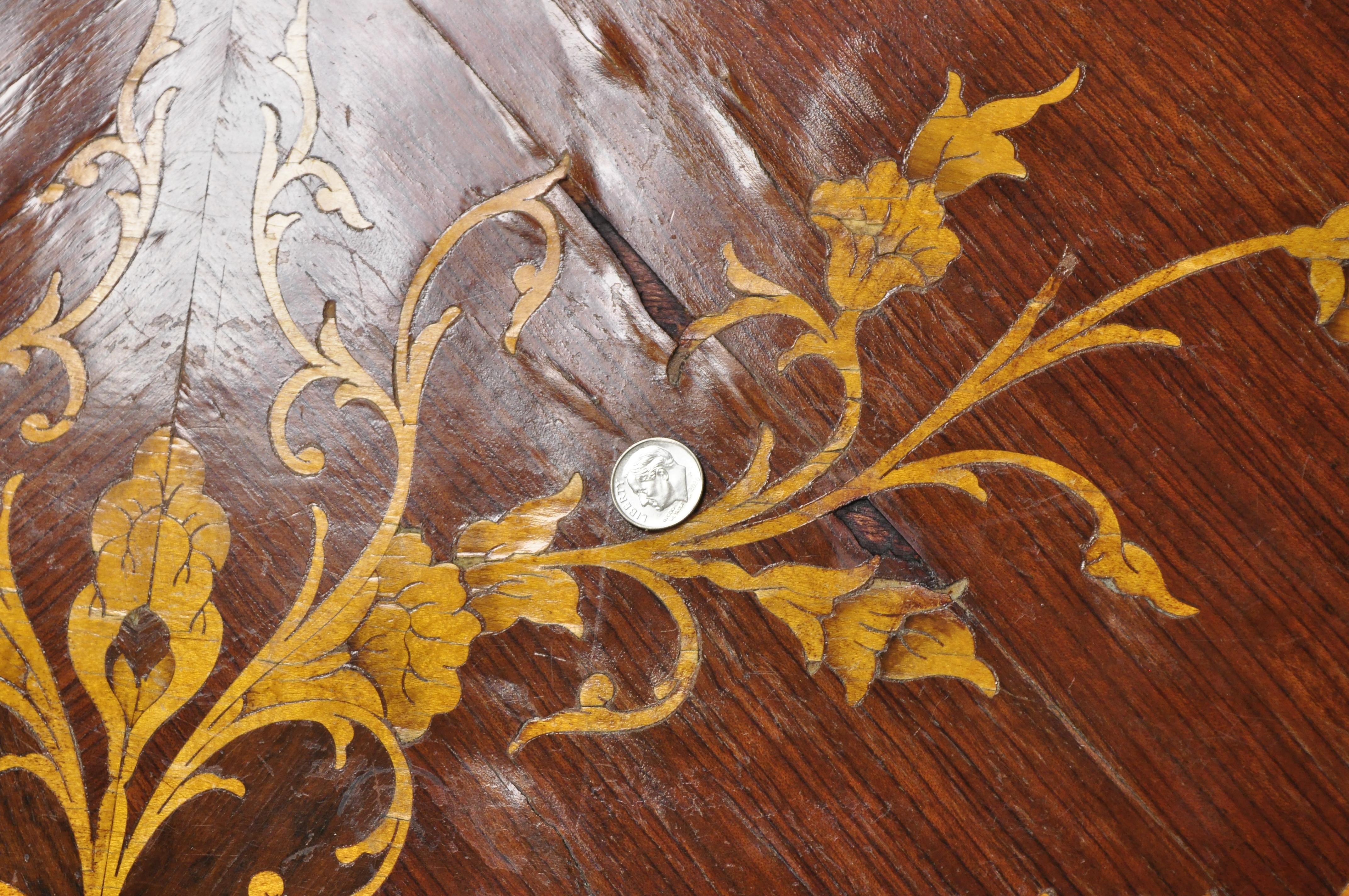 20th Century French Louis XV Styl Marquetry Inlay Bombe Commode Chest Bedside Table, a Pair