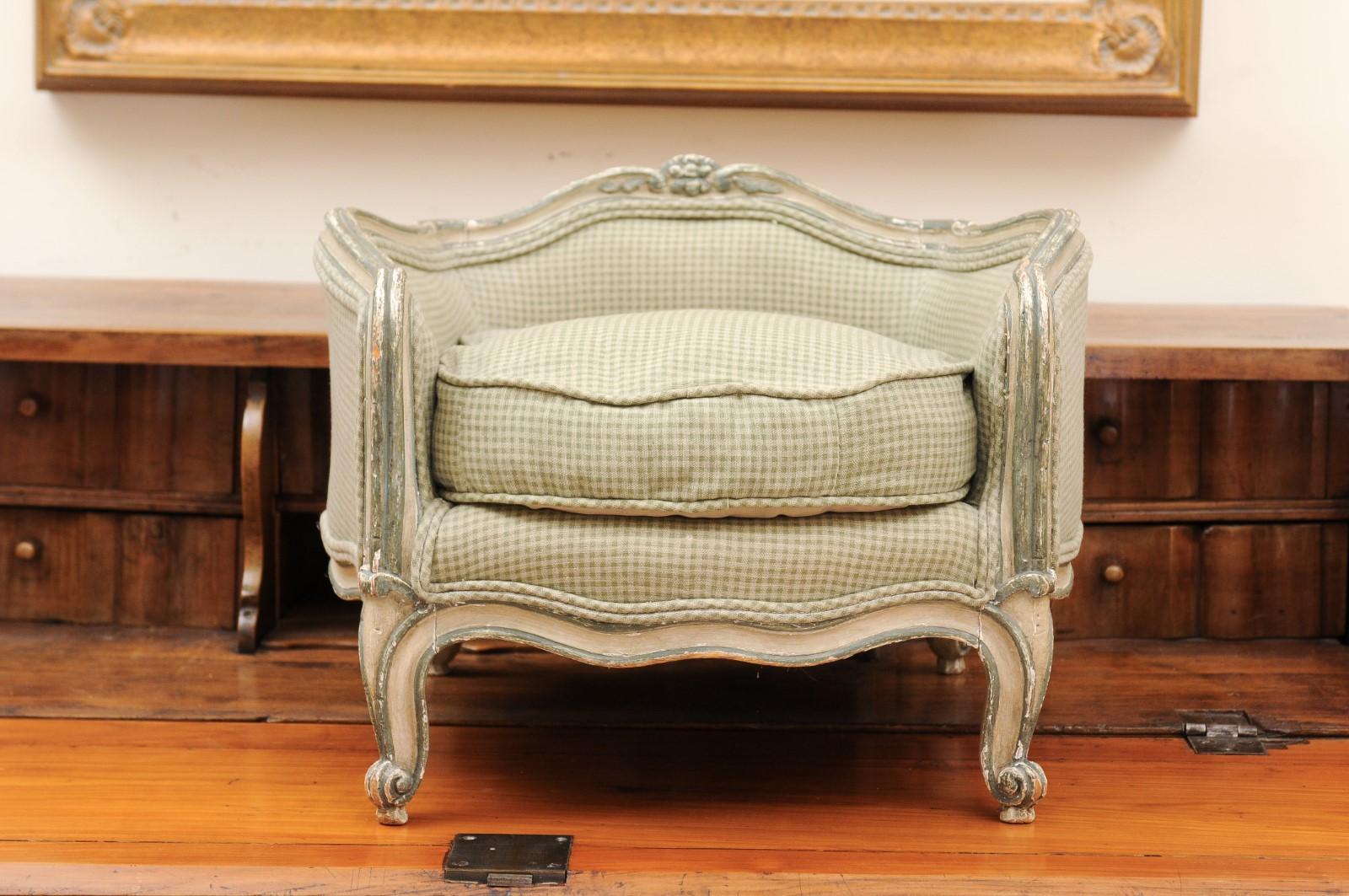 French Louis XV Style 1880s Painted Dog Bed with Cabriole Legs and Upholstery 4