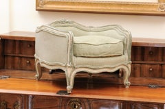French Louis XV Style 1880s Painted Dog Bed with Cabriole Legs and Upholstery