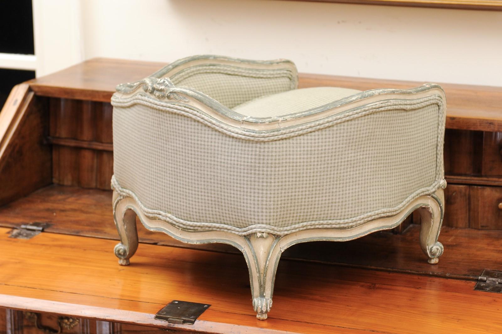 French Louis XV Style 1880s Painted Dog Bed with Cabriole Legs and Upholstery In Good Condition In Atlanta, GA