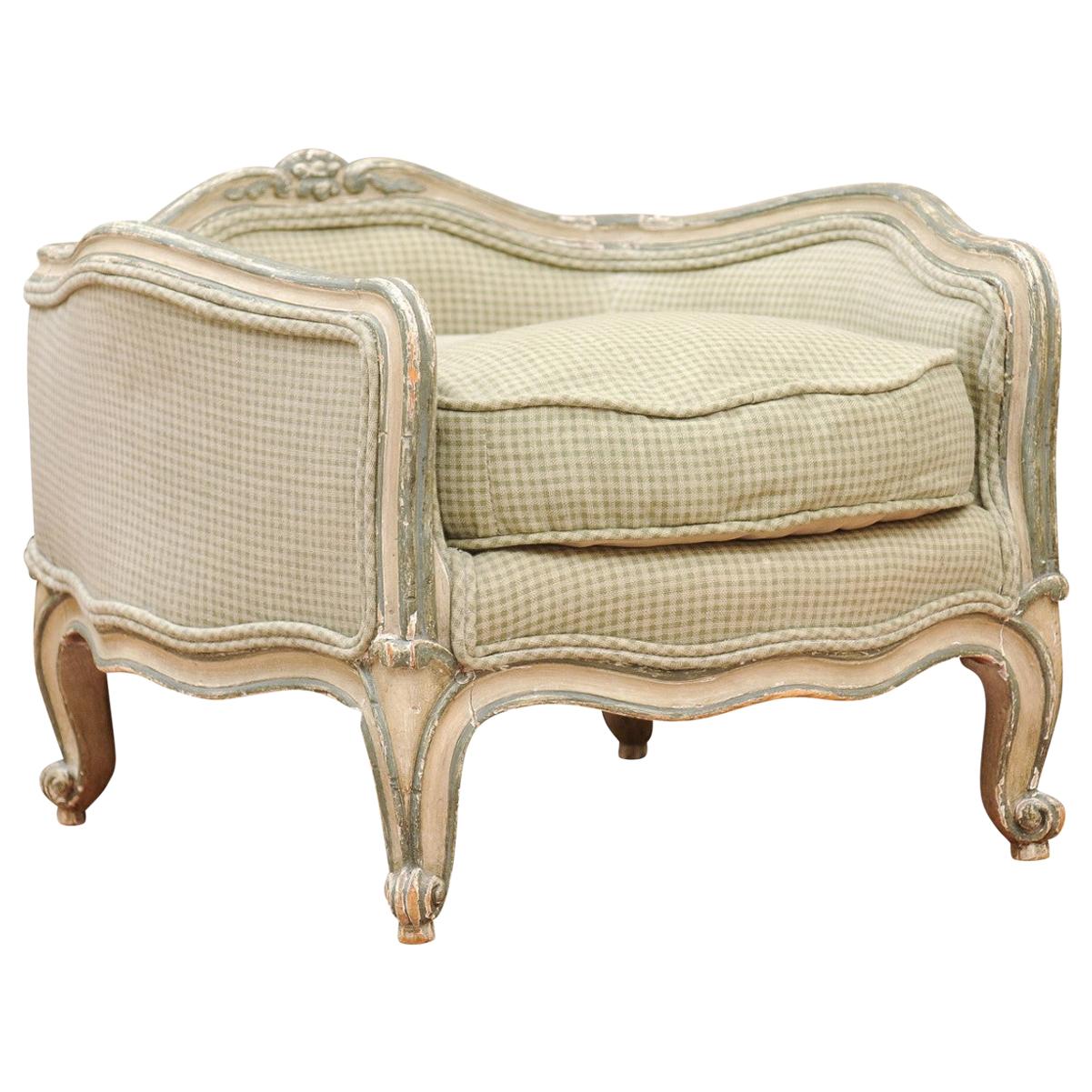 French Louis XV Style 1880s Painted Dog Bed with Cabriole Legs and Upholstery